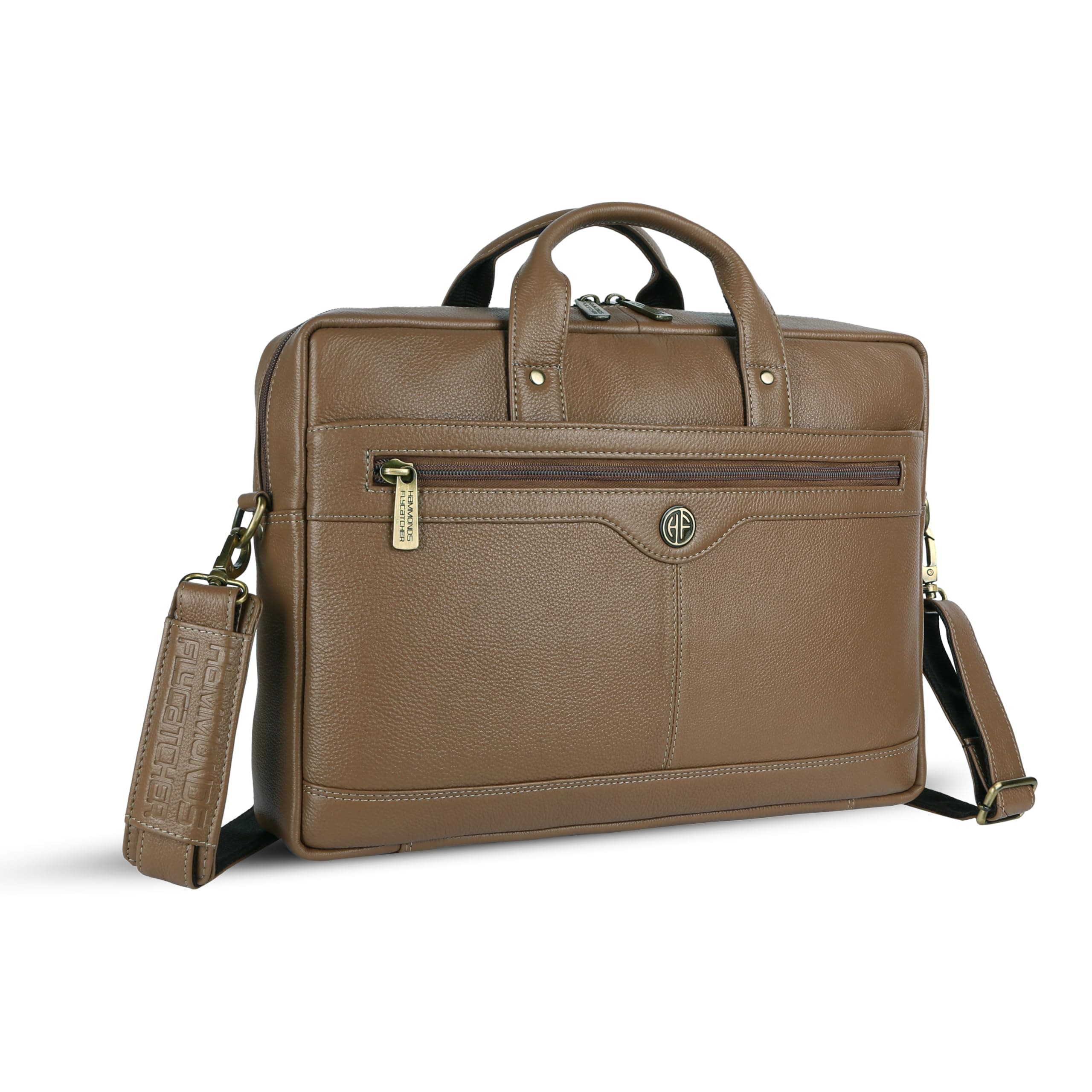 HAMMONDS FLYCATCHER Genuine Leather Office Bag for Men - 15.6 Inch Laptop Bag for Men, Adjustable Strap, Multi Compartments - Ideal for Office, Travel, Daily Use - 1 Year Warranty - Burlywood