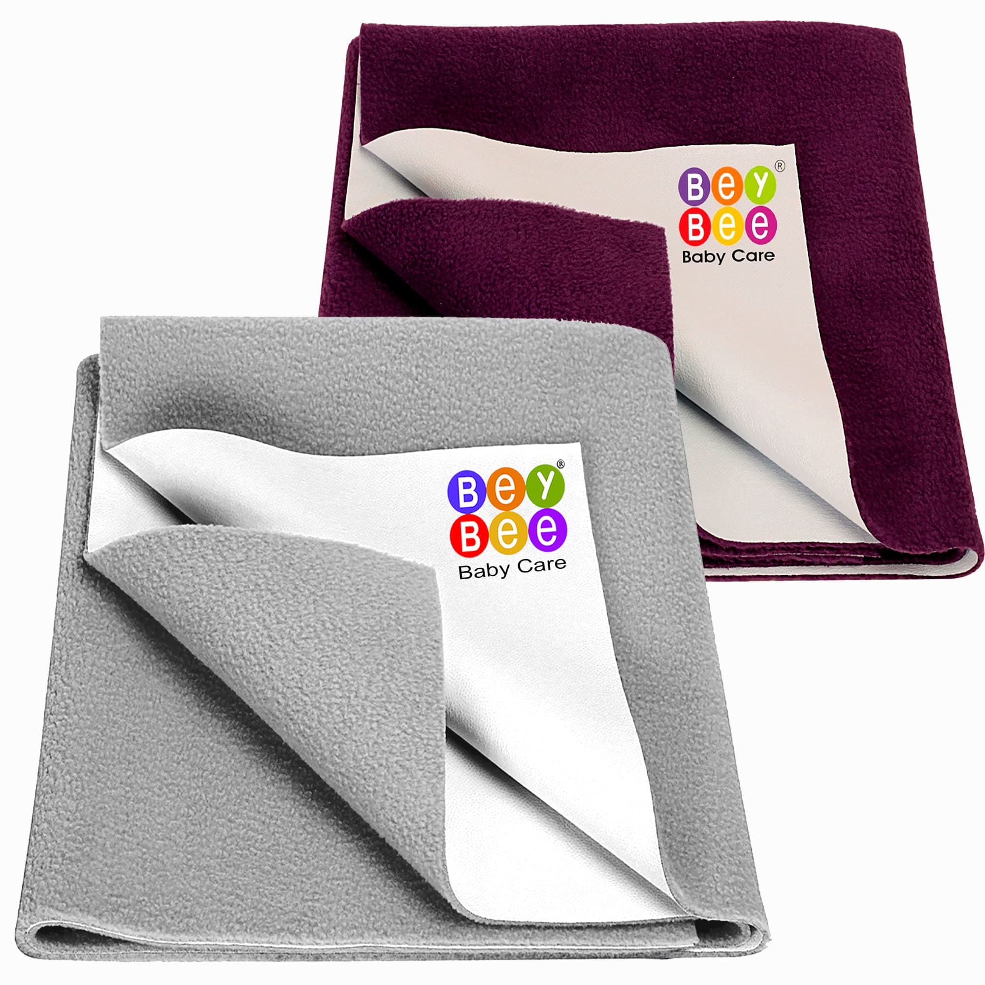 BeyBee Anti-Piling Fleece Extra Absorbent Quick Dry Sheet for Baby, Baby Bed Protector, Waterproof Baby Sheet(Small Combo, Grey+ Plum)