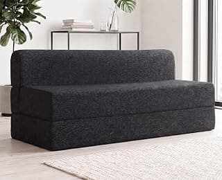 uberlyfe 3 Seater Sofa Cum Bed | Jute Fabric Washable Cover | Dark Grey | 6' X 6' Feet
