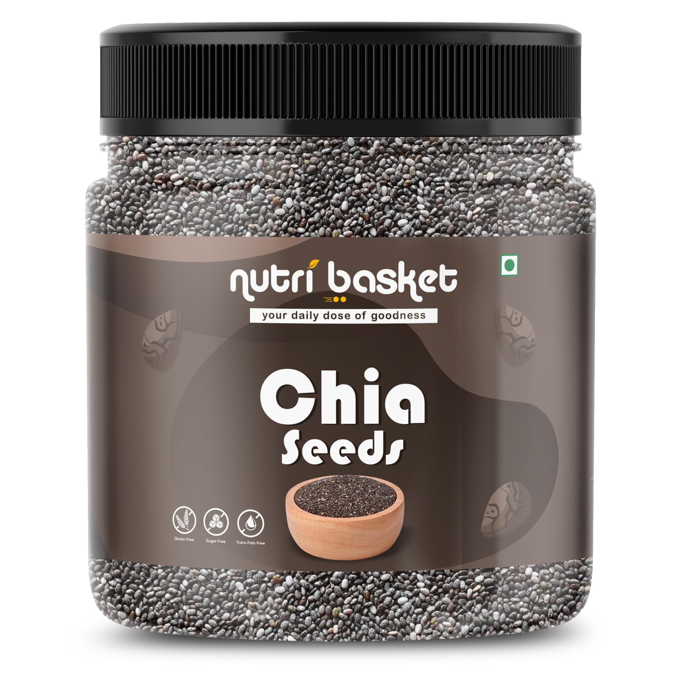 Nutribasket Premium Chia Seeds 100g | Raw & Non-GMO Chia Seeds for Eating | Rich in Fiber, Protein, Calcium & Omega 3 | Healthy Superfood for Smoothies, Salads, Baking & Diet Food