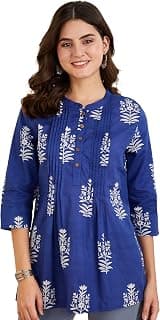 Amazon Brand - Myx Women Cotton Printed A-line Short Kurti (Available in Plus Sizes)