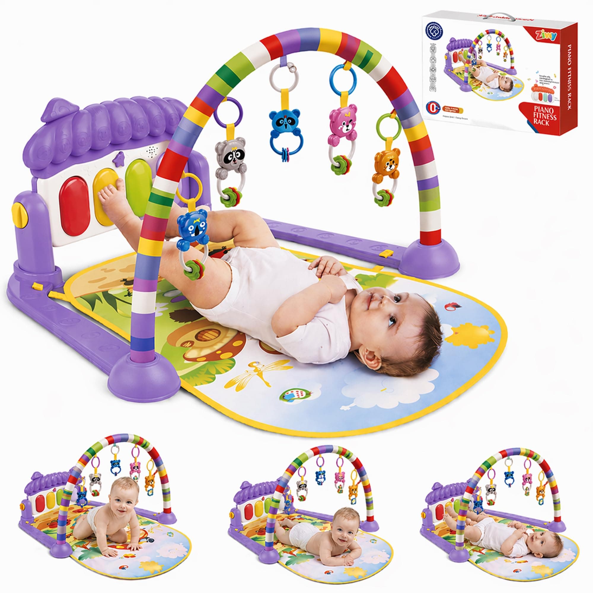 Zivvy Purple Play Gym for Babies 0 to 18 Months | Play Mat with Baby Hanging Toys for Newborn | Baby Mats for Floor | Baby Products All New Born Combo| New Born Baby Essentials & Gifts