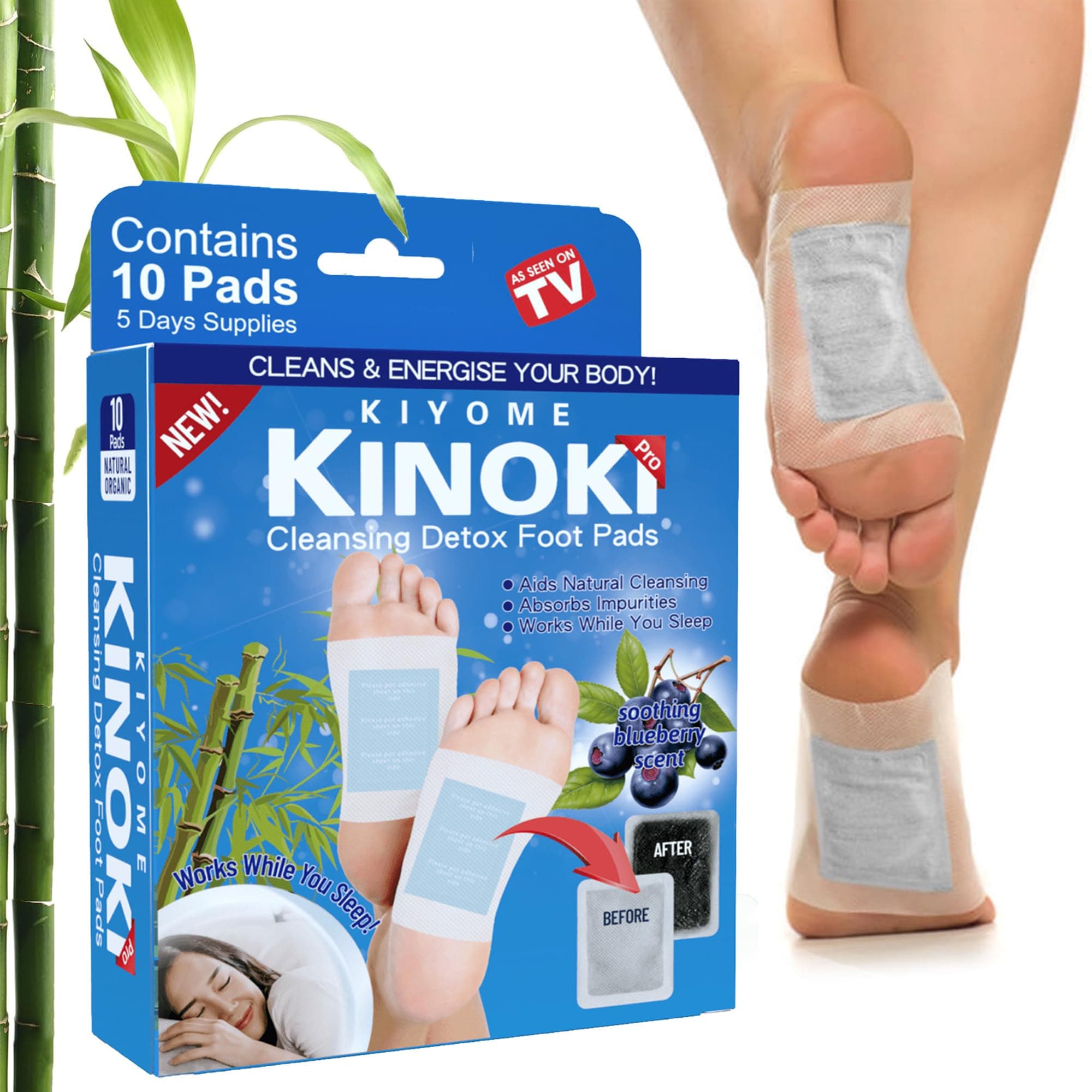 Kliffoo Detox Foot Patches for Remove Toxins,10 Pads Blueberry Deep Cleansing Foot Pad for Weight loss & Detoxification, Relieve Fatigue, Pain & Stress Relief Sleep feet Patch for Men & Women (Blueberry10 Pads)