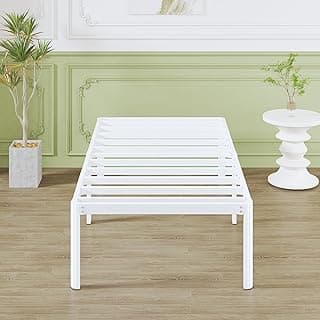 Lutown-Teen 18 Inch High 75x35 Single Metal Platform Bed Frame with Under Bed Storage Space-(Powder Coated_White)