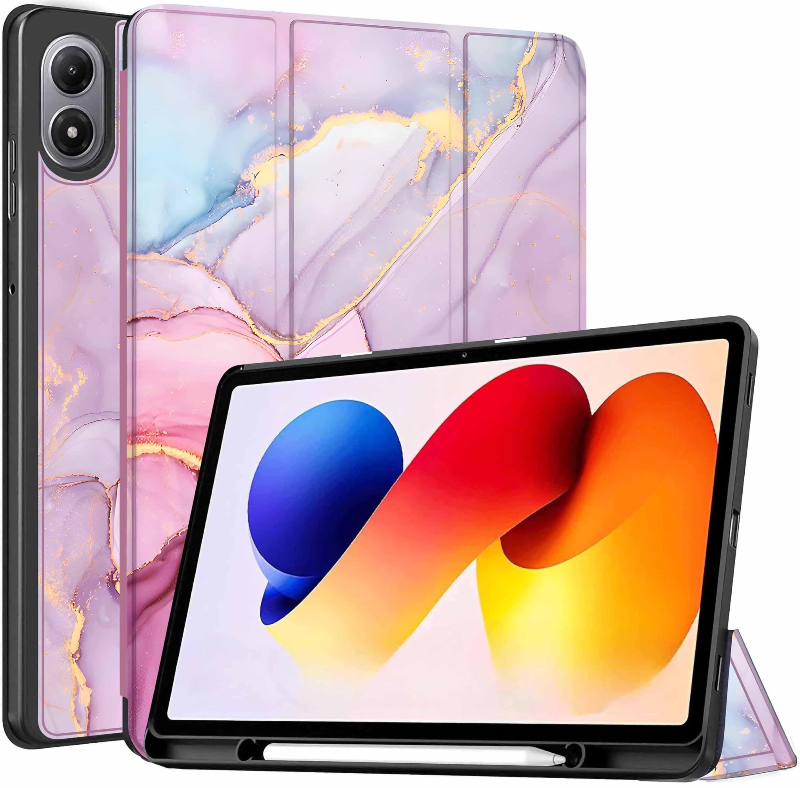 ProElite Cover for Xiaomi Redmi Pad 2 Pro 12.1 inch Case, Soft Flexible Flip Case Cover for Xiaomi Redmi Pad 2 Pro 12.1 inch with Pen Holder, Support Auto Sleep Wake, [Recoil Series] - Marble Pink