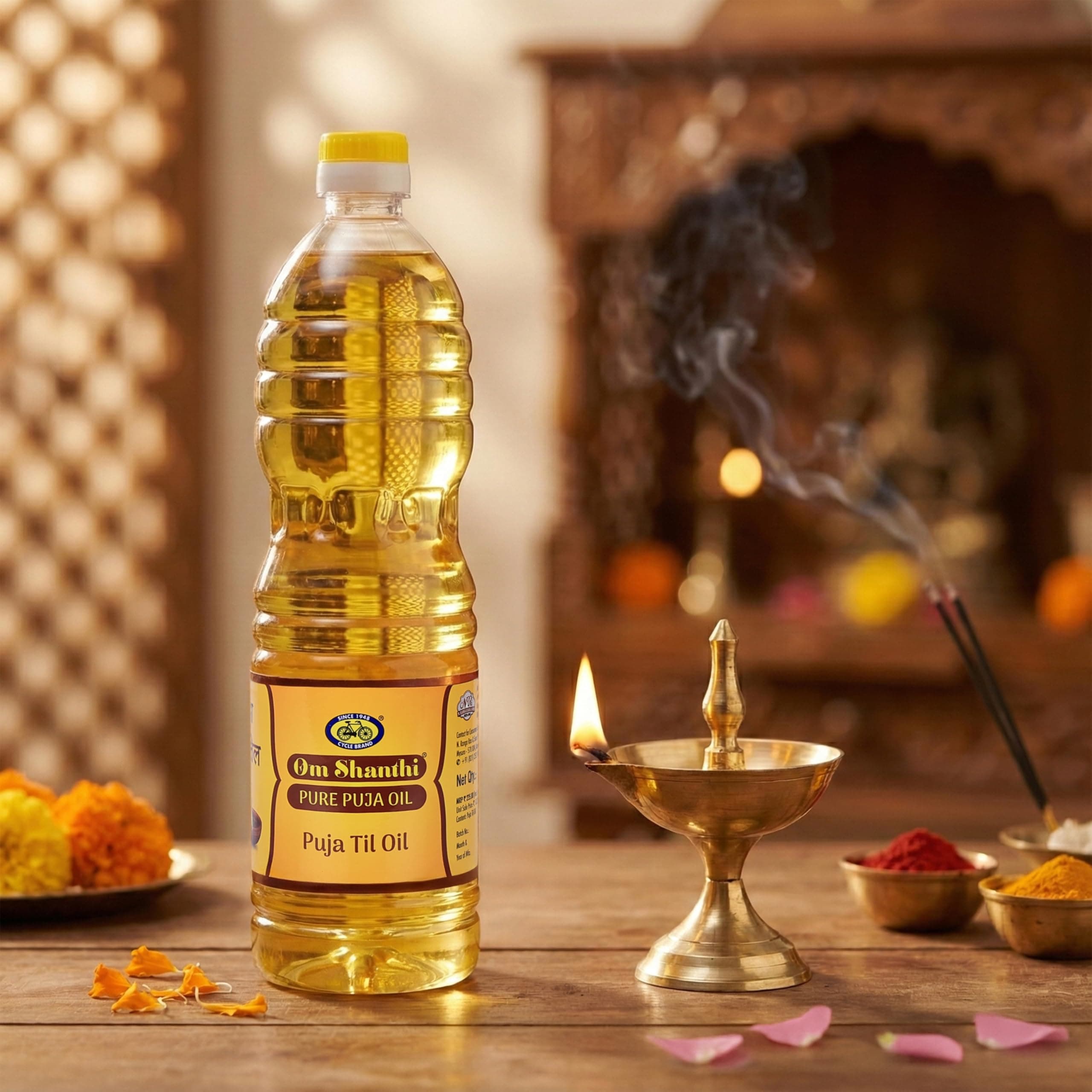 Cycle Pure Om Shanthi Puja Til Oil (Sesame Oil) for Diya & Pooja – 900 ml