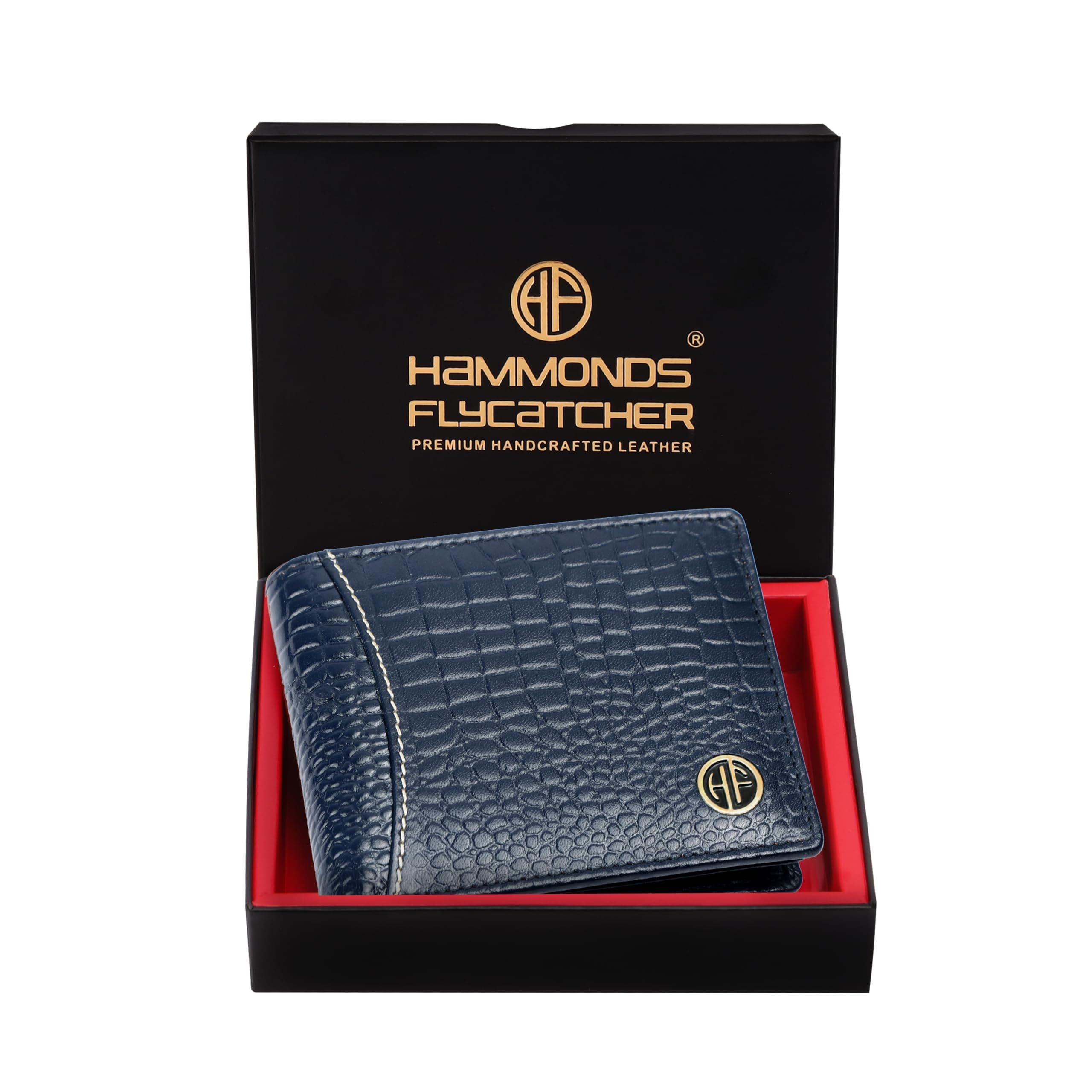 HAMMONDS FLYCATCHER Men Genuine Leather Wallet, RFID Protected Purse, Bi-Fold Wallet, 6 Card Slots, 1 ID Slot, Coin Pocket, Hidden Pockets - Croc Blue