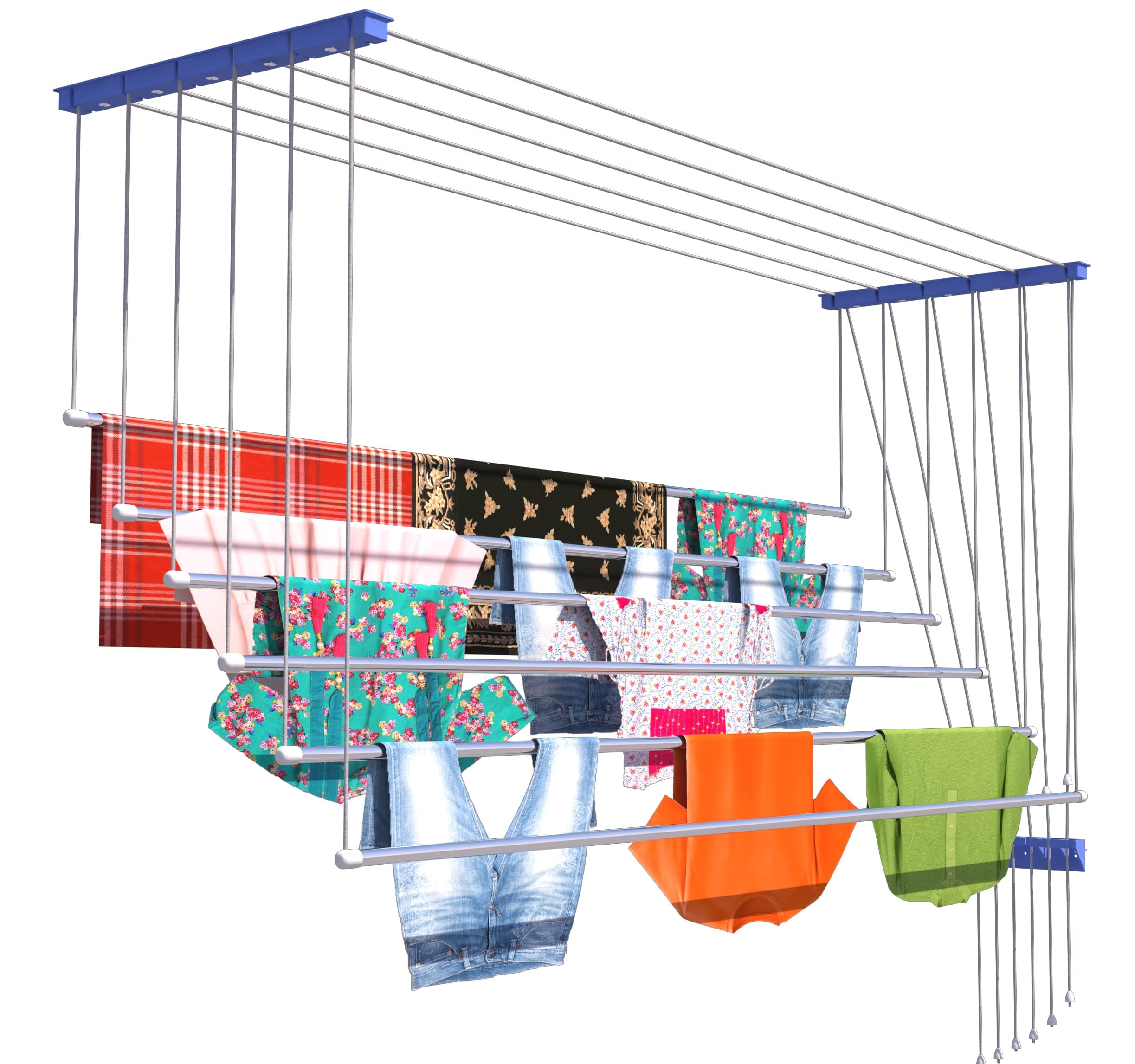 Skywave Luxury Heavy Rust Proof Stainless Steel 6 Pipe X 8 Feet with UV Protected Nylon Ropes Individual dropdown Ceiling Cloth Dryer Stand | Cloth Drying Stand for Balcony