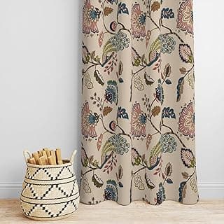 DECOMIZER flower Opaque Super Soft Brushed Microfiber Cotton Door Curtains,48X84(Inches) 7 Feet,Living Room,Grommet Curtain Panel,Pack of 2 Panel Door Curtains, Beige Anokhi