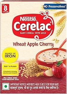 CERELAC Baby Food Cereal | No Preservatives | Wheat Apple Cherry for 8 to 24 Months Baby | Source of Iron & Protein for Babies | Instant Cereal | 360g, Bag-in-box Pack