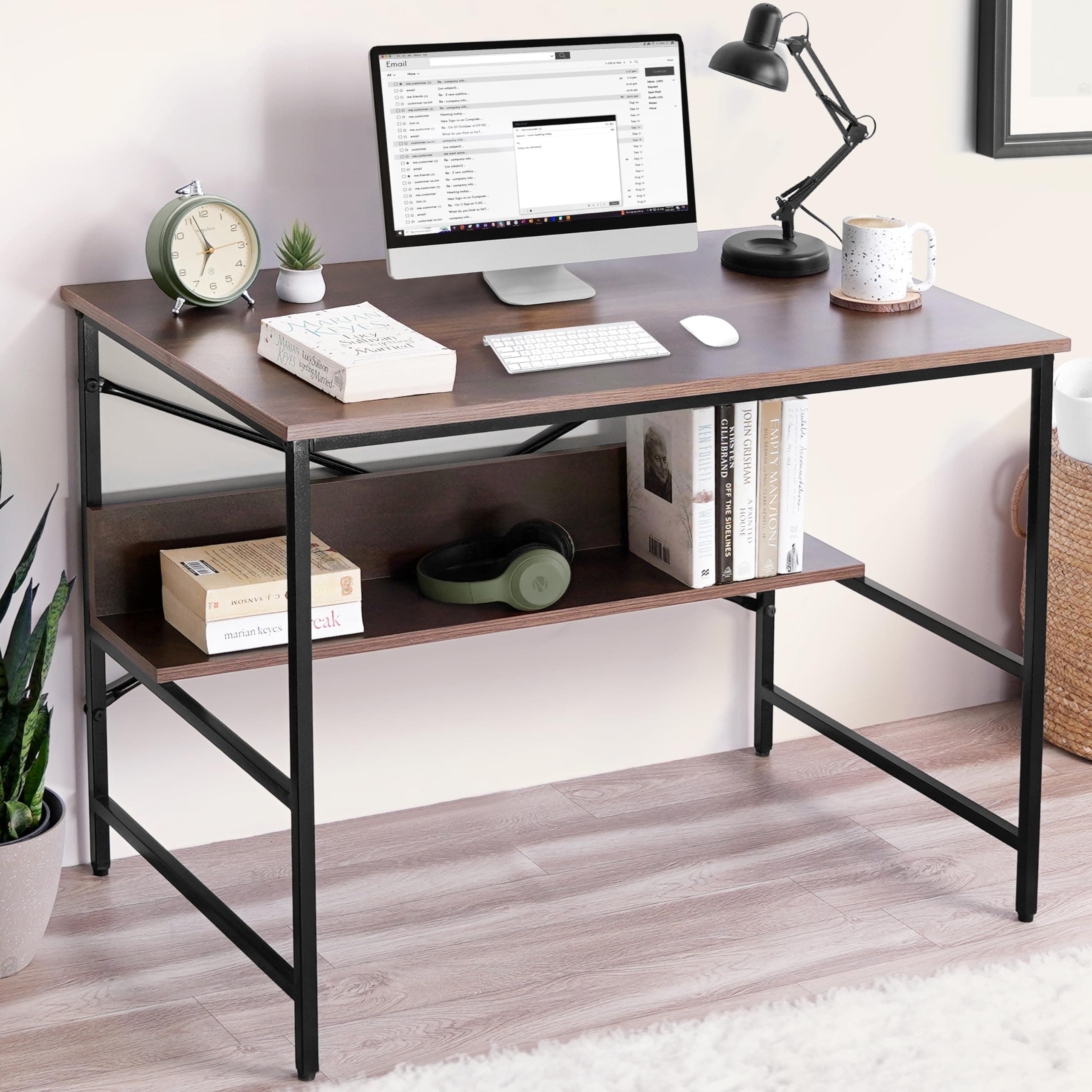 ABOUT SPACE Study Table for Students - Office Table, Adults Work Table for Home Office - pc, Laptop, Desktop, Drawing, Computer Table with Storage Space (Walnut - L 91.5 x B 61 x H 75 cm)