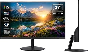 Acer SA272U P1 27 Inch WQHD (2560x1440) IPS Ultra Slim Monitor | 144Hz Refresh Rate | 1ms VRB | HDR10 | AMD FreeSync | Dual HDMI 2.0 + DisplayPort 1.4 | Built-in Dual Speakers | VisionCare | Black