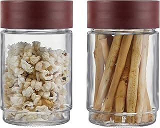 CELLO Modustack Glassy Storage Jars For Kitchen Set of 2 Pcs, 750ml Maroon | Freezer & Fridge Safe Airtight Stackable Leadfree Toughened Glass Kitchen Storage Container For Beans, Whole Grains, Spices
