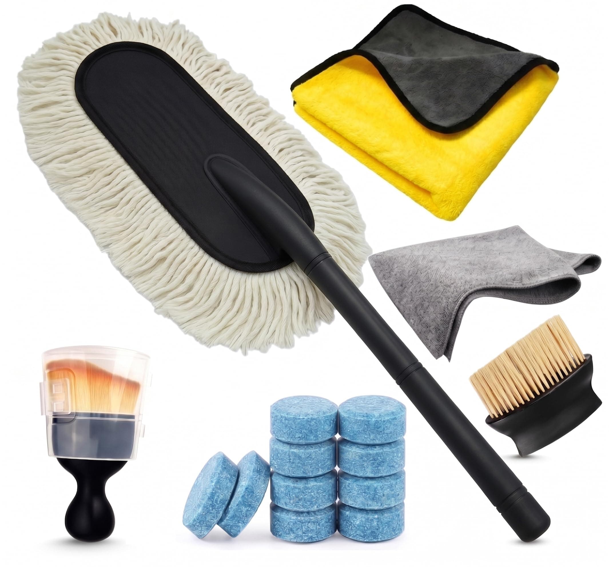 HSR 6 PCS Premium Car Cleaning Kit with Microfiber Car Duster, Soft Detailing Brushes, Microfiber Towel, Cleaning Tablets, Scratch-Free Interior & Exterior Car Cleaning Accessories, Dashboard Kit