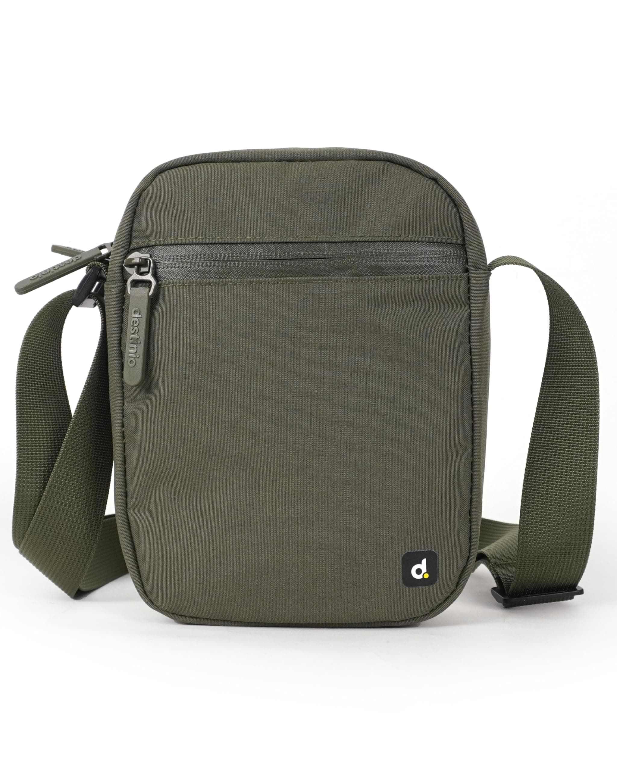 Destinio Small Crossbody Sling Bag for Men and Women - Waterproof Pocket and Zippers, Anti Theft Locking - Stylish Mini Side Bag for Man for Mobile, Passport