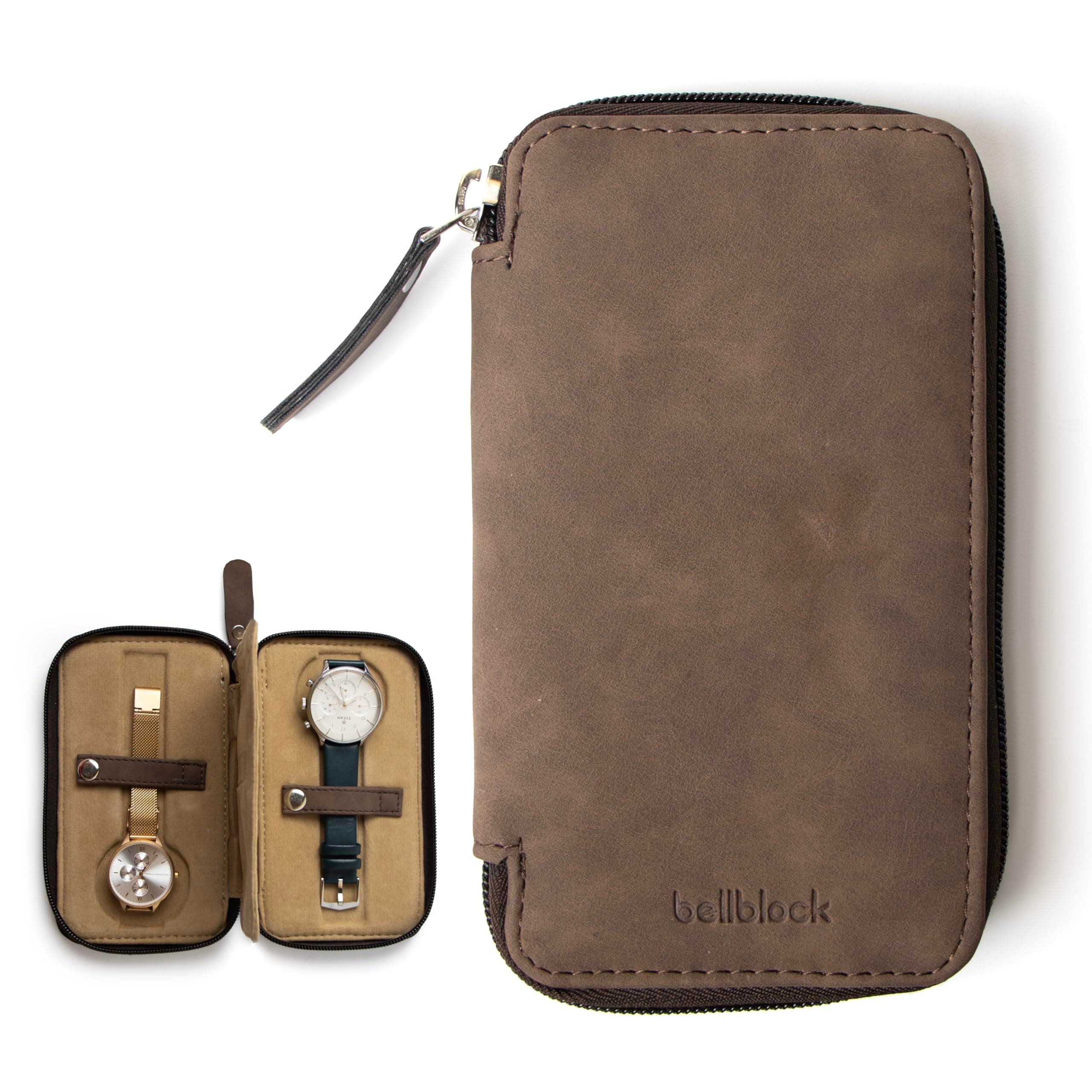 Bellblock Premium Travel Watch Case/Pouch/Organizer/Holder for Men/Women | Portable Belt Watch Case/Box | Scratch Proof Interior | Vegan Leather | Brown