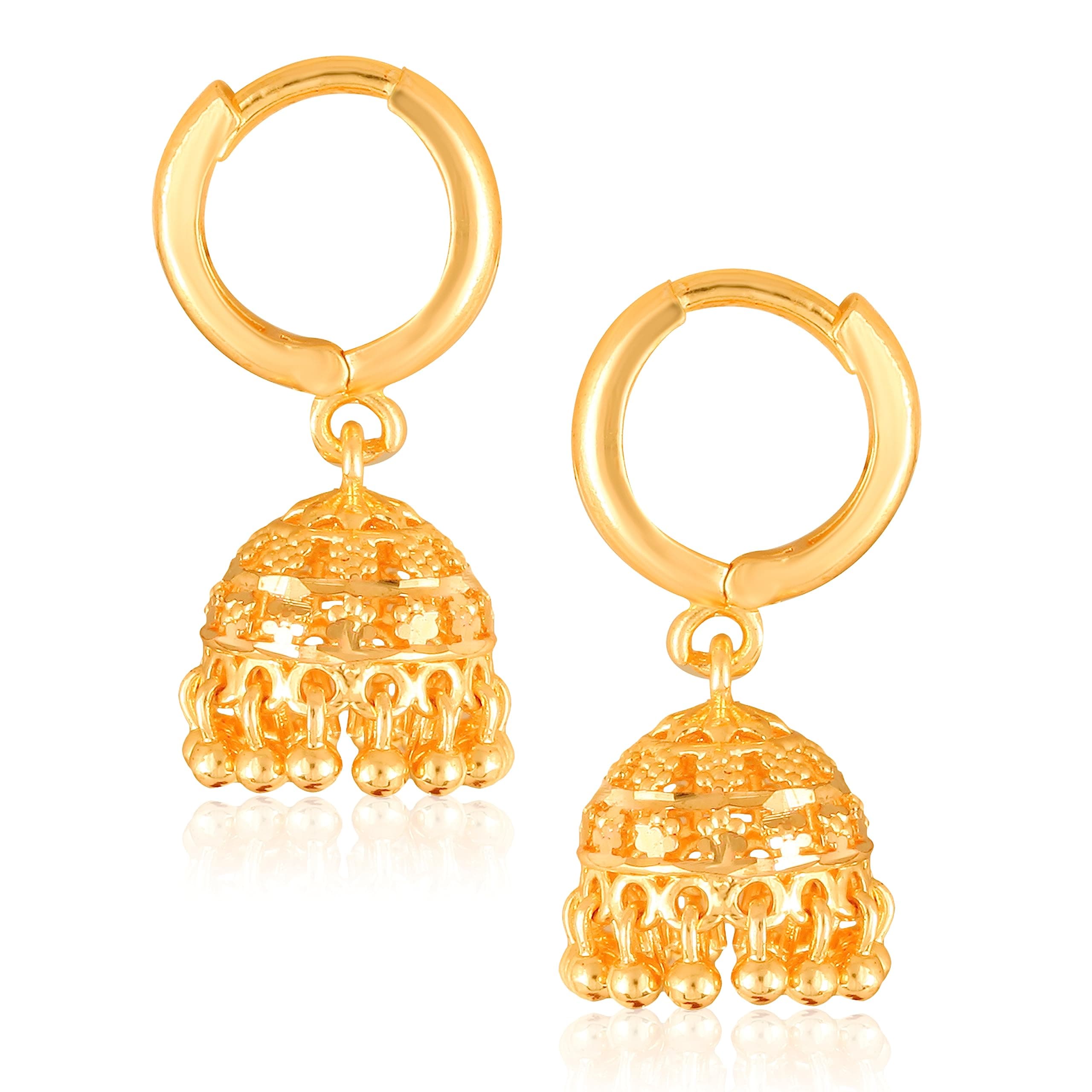 MEENAZ Hoop bali Jhumki Jhumka Earrings for Women Girls Traditional Temple 1 One Gram Gold Brass Copper South Indian Screw Back Meenakari Ear Chains Peacock Jhumkas Combo Wedding -GOLD JHUMKI-M316