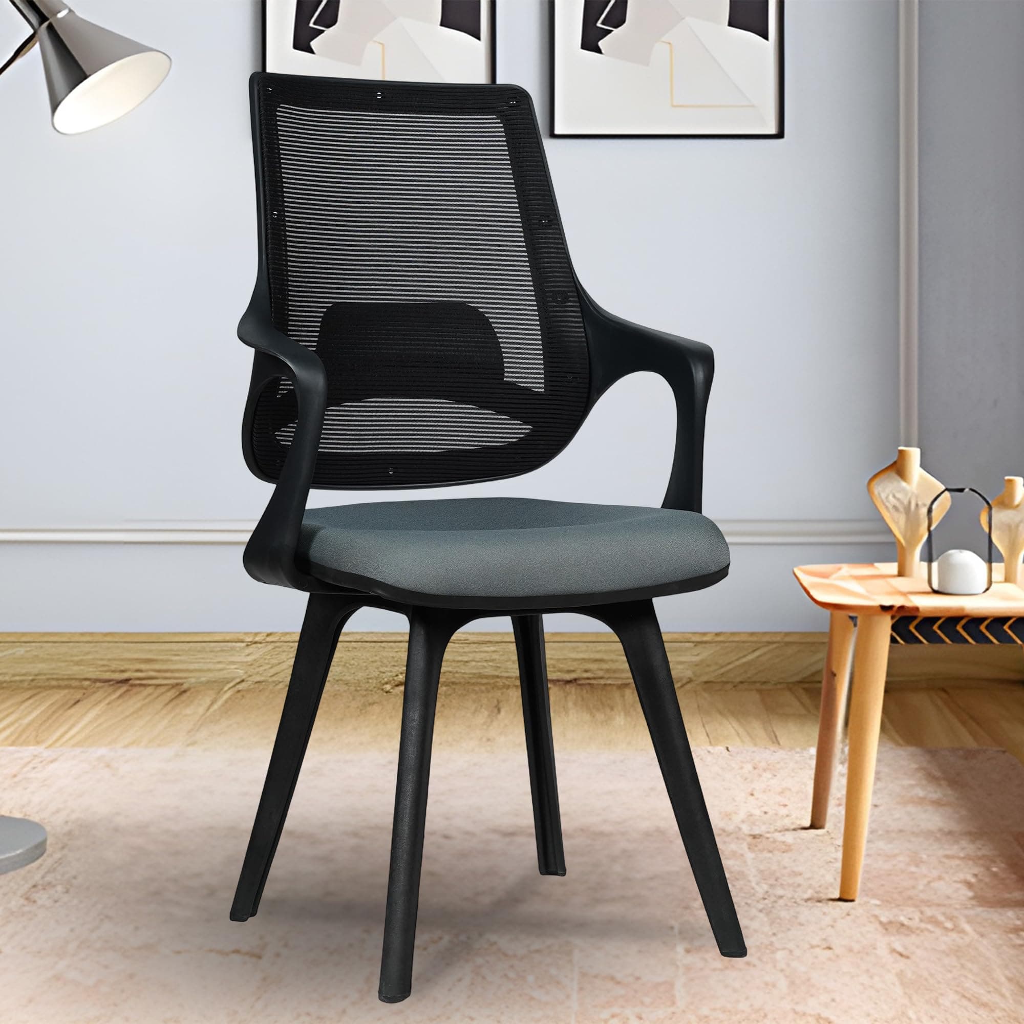 MRC Executive Chairs Always Inspiring More Mono Mesh Mid-Back Ergonomic Office Reception Chair - Fix Study, Visitor, Computer, Waiting Room, Work From Home (Grey & Black)