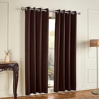Amazon Brand - Solimo Polyester 100% Blackout Plain Door Curtains|100% Room Darkening| Blackout Door Curtains| 7 Feet |Set of 2| Plain Design | for Living Room Kids Room and Bedroom | Color- Brown