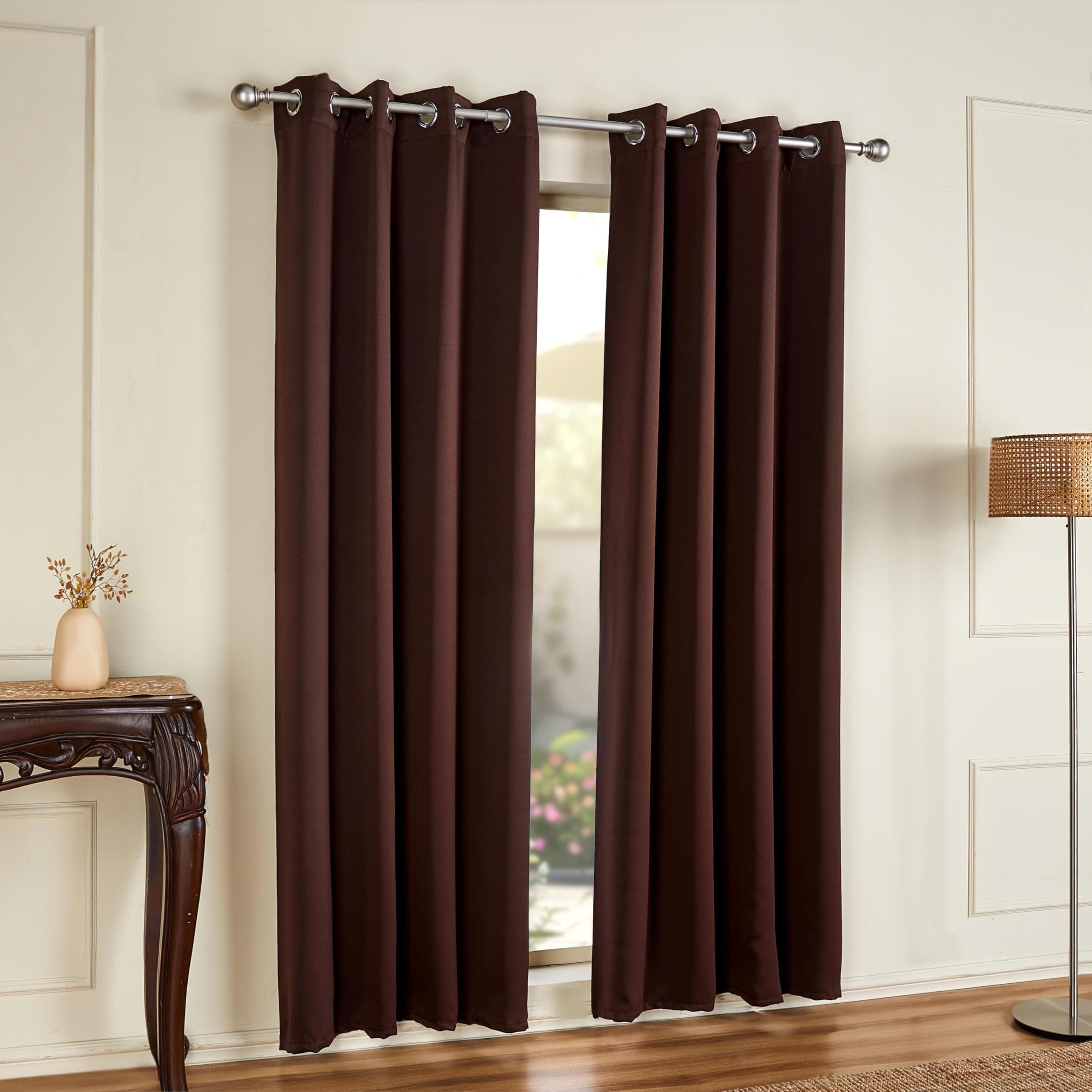 Amazon Brand - Solimo Polyester 100% Blackout Plain Long Door Curtains|Blackout Long Door Curtains|9 Feet |Set of 2|Plain Design |for Living Room Kids Room and Bedroom |Brown Dark
