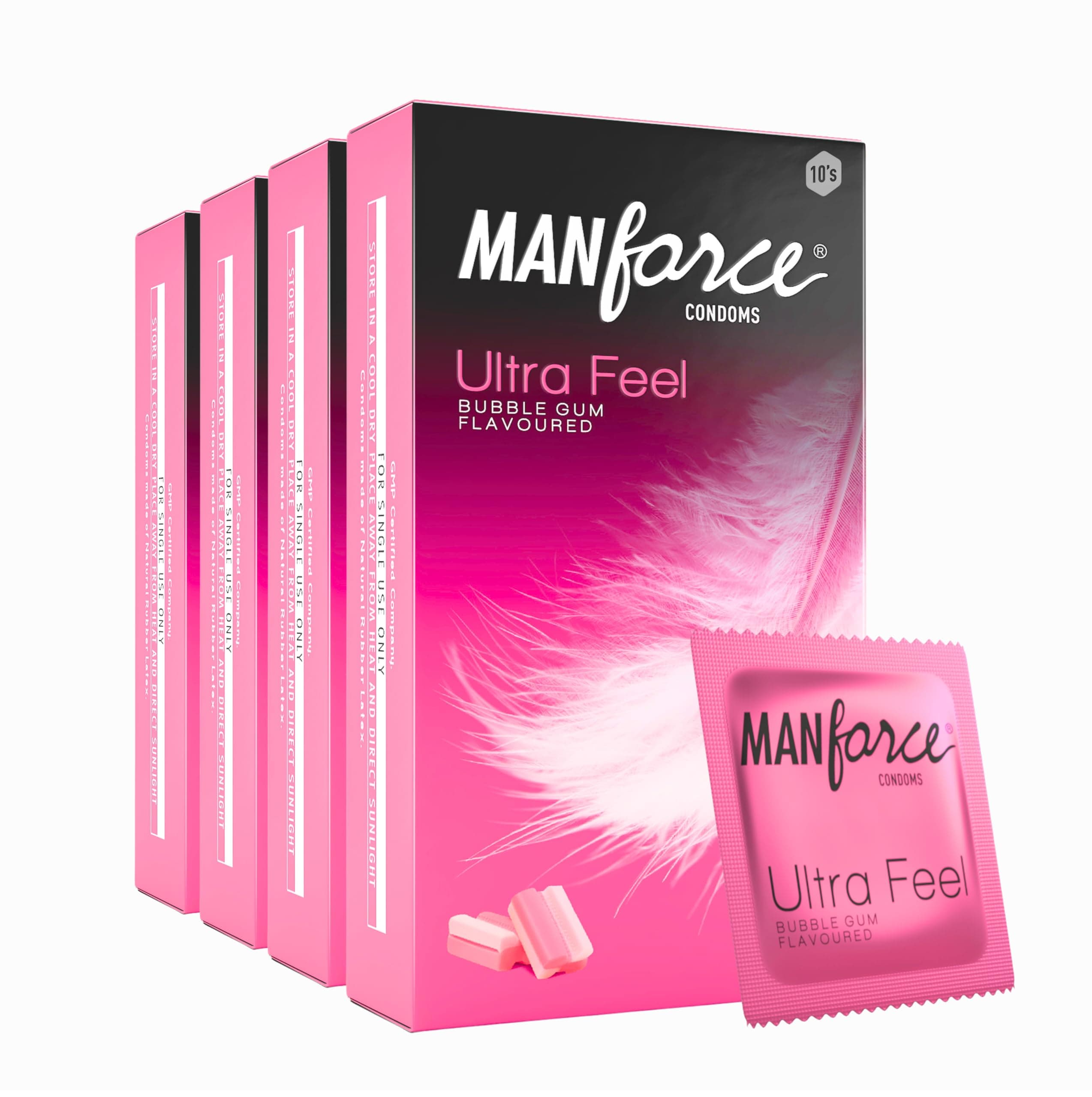 Manforce Ultra Feel Bubblegum Flavoured Condoms for Men | 10 pcs | Ultra Thin Condom | Lubricated Latex Condoms For Her Enhanced Pleasure-10 Pcs x Pack of 4
