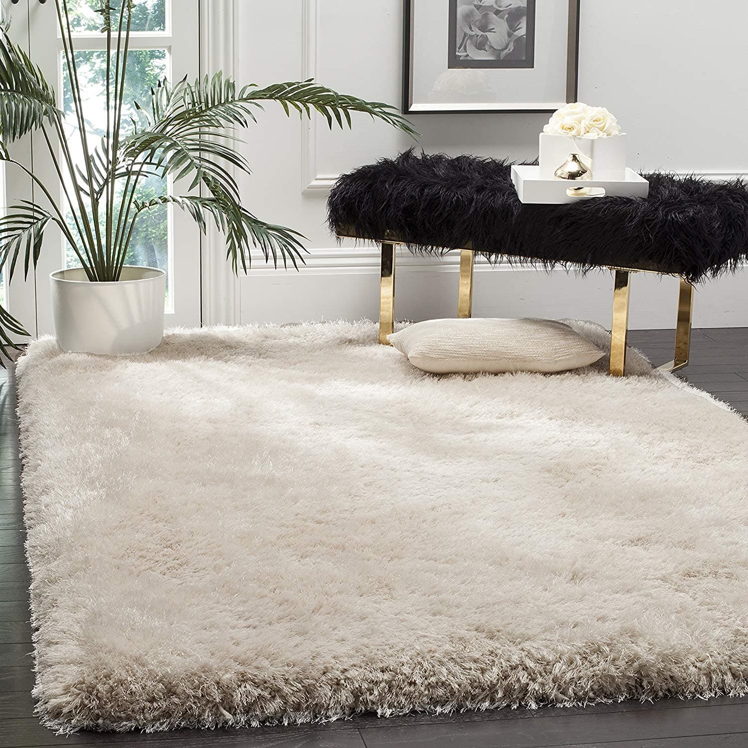 Tauhid Carpet Handmade Super Soft Shag Carpet Rug Microfiber Area Carpet Rug for Living Room, Bedroom, Home Décor 3 x 5 feet Ivory