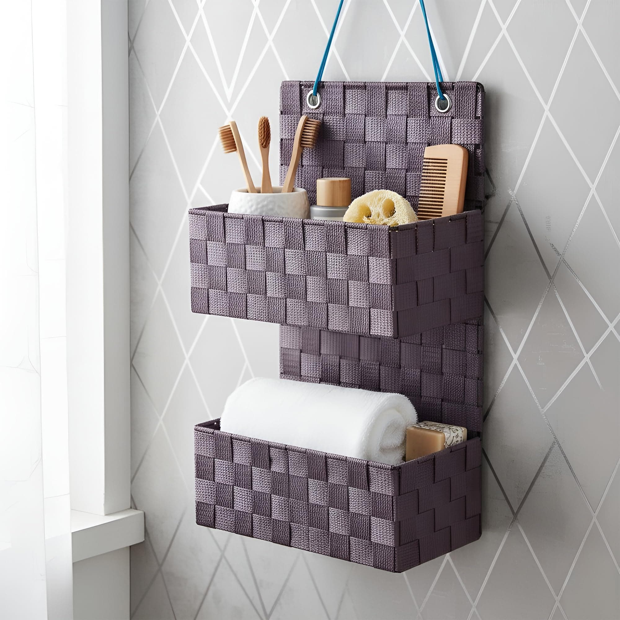 IBELL Storage Bag Set | Nylon Hanging Storage Box for Clothes | Wardrobe Organizer | Cloth Storage Box | Mauve IBL 16-SP