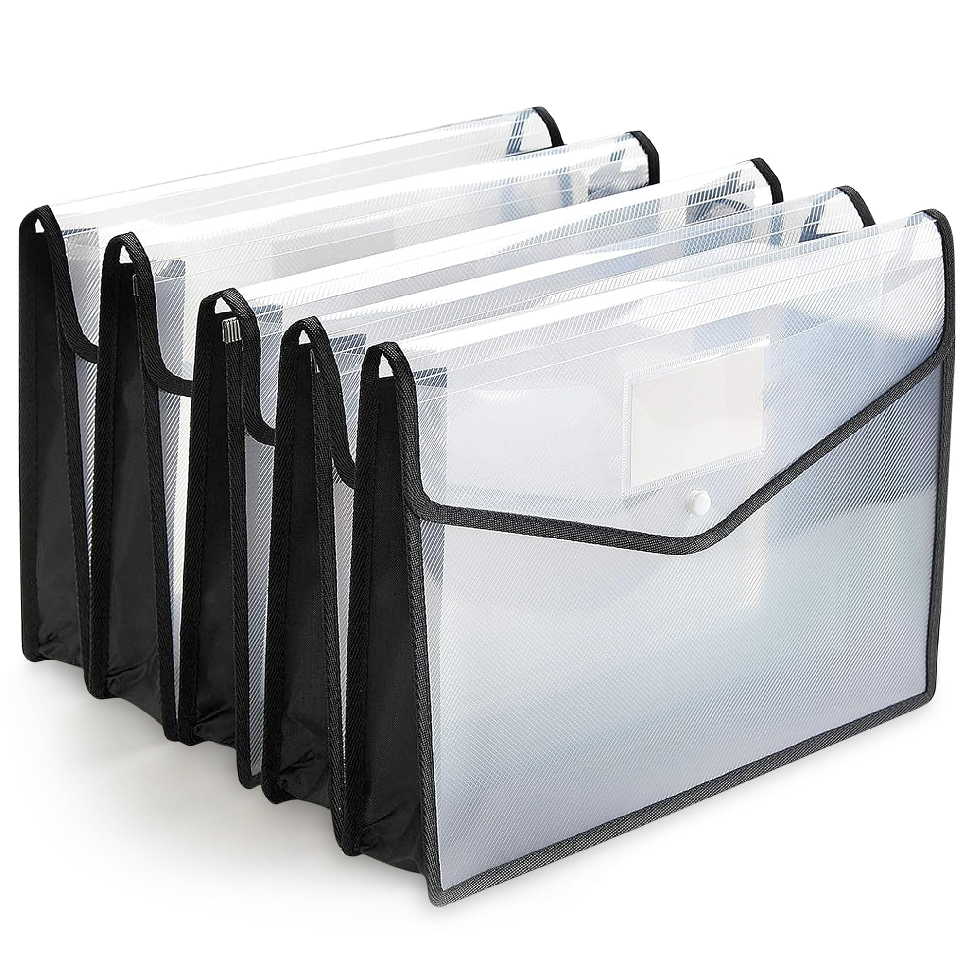 GLUN® Pack 5 File Folder A4 Bag Black Colour Cover with Strong Stitch with Handle, Documents File Storage Bag with Snap Button