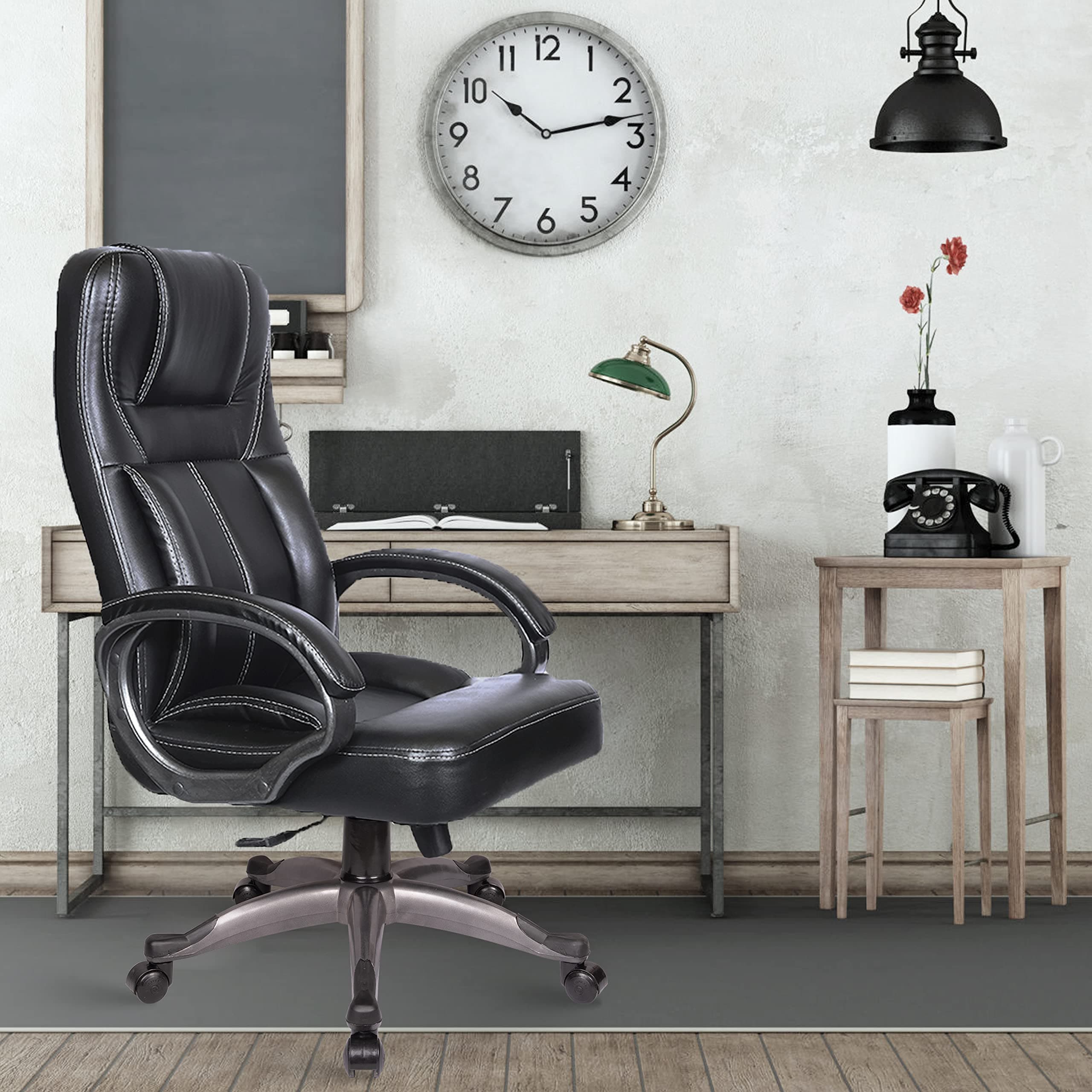 ROSE® 297 | 3 Years Brand Warranty | High Back Leatherette Executive Office Chair with Cushion & Armrest | Comfortable Adjustable Boss, Doctor & Manager Chair | Swivel Revolving Ergonomic Chair(Black)