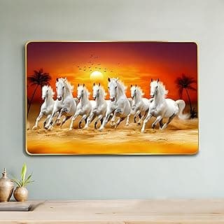 Rousrie 7 Horses Realistic Painting With Frame For Wall Vastu | Seven Running Horse Painting For Wall Decor Living Room Decoration | Big Size Photo Frame 47 by 32 cm (18.5 X12.5 Inch)