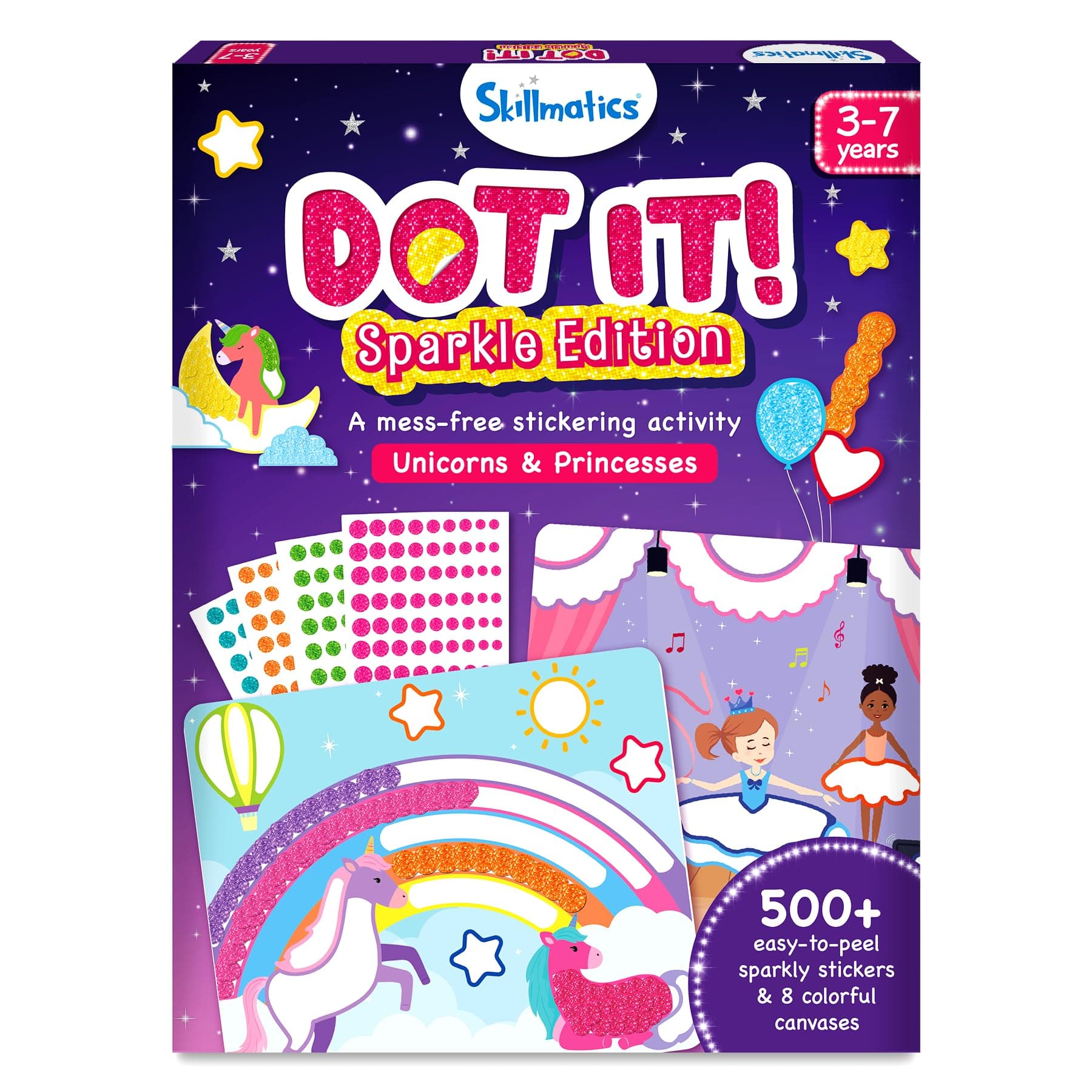 Skillmatics Dot It Sticker Art – Unicorns & Princesses, Mess-Free Fun | 500+ Sparkly Stickers, DIY Scrapbooking Craft Kits for Kids, Travel Toys, Gift for Toddlers & Preschoolers Ages 3, 4, 5, 6, 7