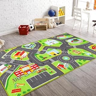 Booooom Jackson 79"X40" Kids Area Rug Play Mat with Roads, Safe, Colorful and Fun, Non-Slip, High Pile, Machine Made, Spot Clean Only, Graphic, Casual, Blue