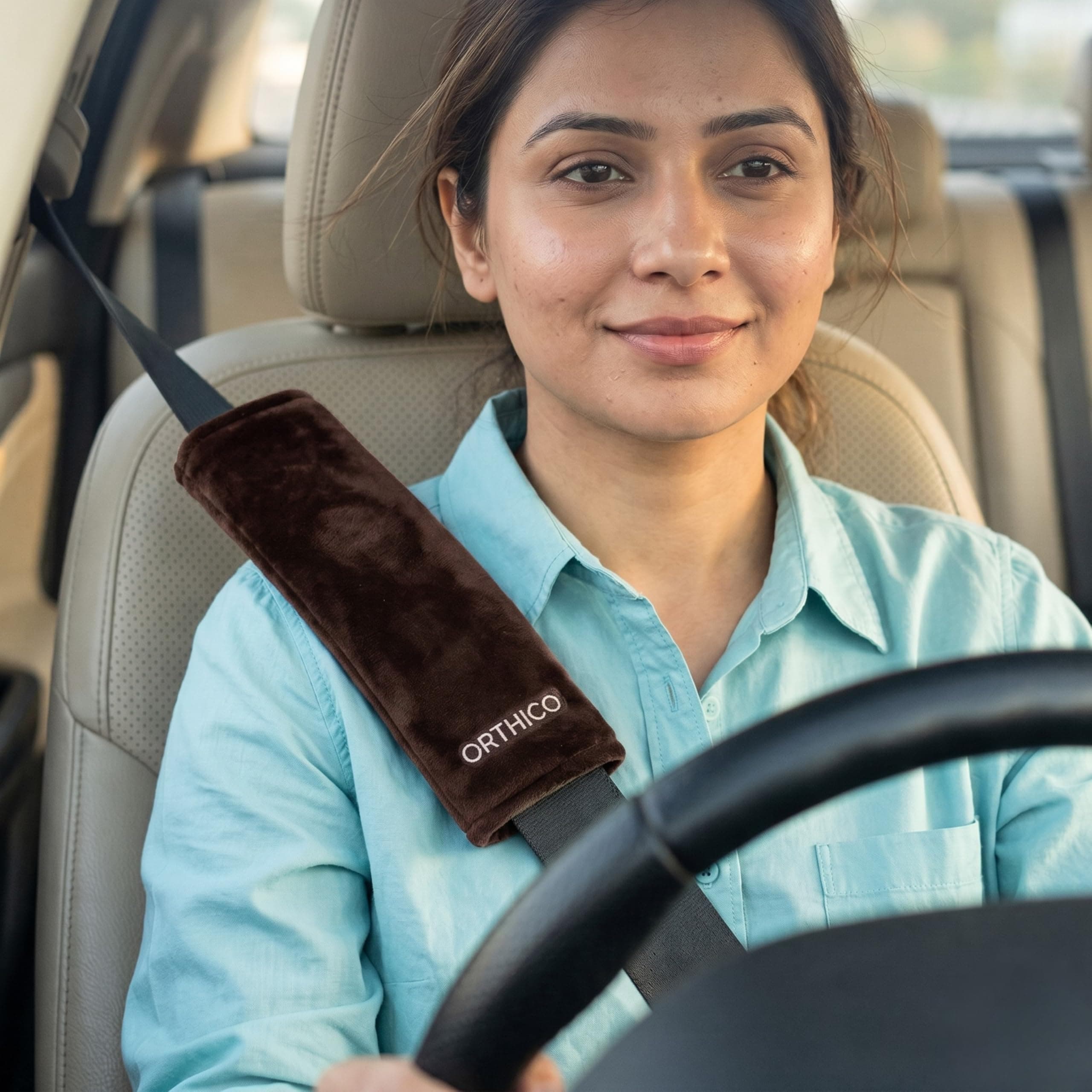 Seat Belt Cushion, Premium Velvet Seat Belt Cover for Car, Brown, Pack of 2 | Soft cover for Shoulder, Universal Strap Pads for All Cars, Backpack, Purse and Travel Bag 12 Inch Length