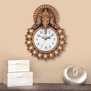 Webelkart Premium Plastic Designer Stones Ganesha Wall Clock for Home and Office Decor| Wall Clock for Living Room|(Copper, 13.38" Inch) - Analog