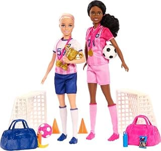 Barbie Careers Playset, Soccer Player Set with 2 Fashion Dolls & 15 Accessories Including Barbie Brooklyn”, Blonde Petite Player, 2 Nets & More​​