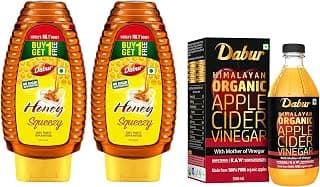 DABUR Pure Honey Squeezy 700Gm Free Brown Himalayan Organic Apple Cider Vinegar With Mother Of Vinegar 500 Ml