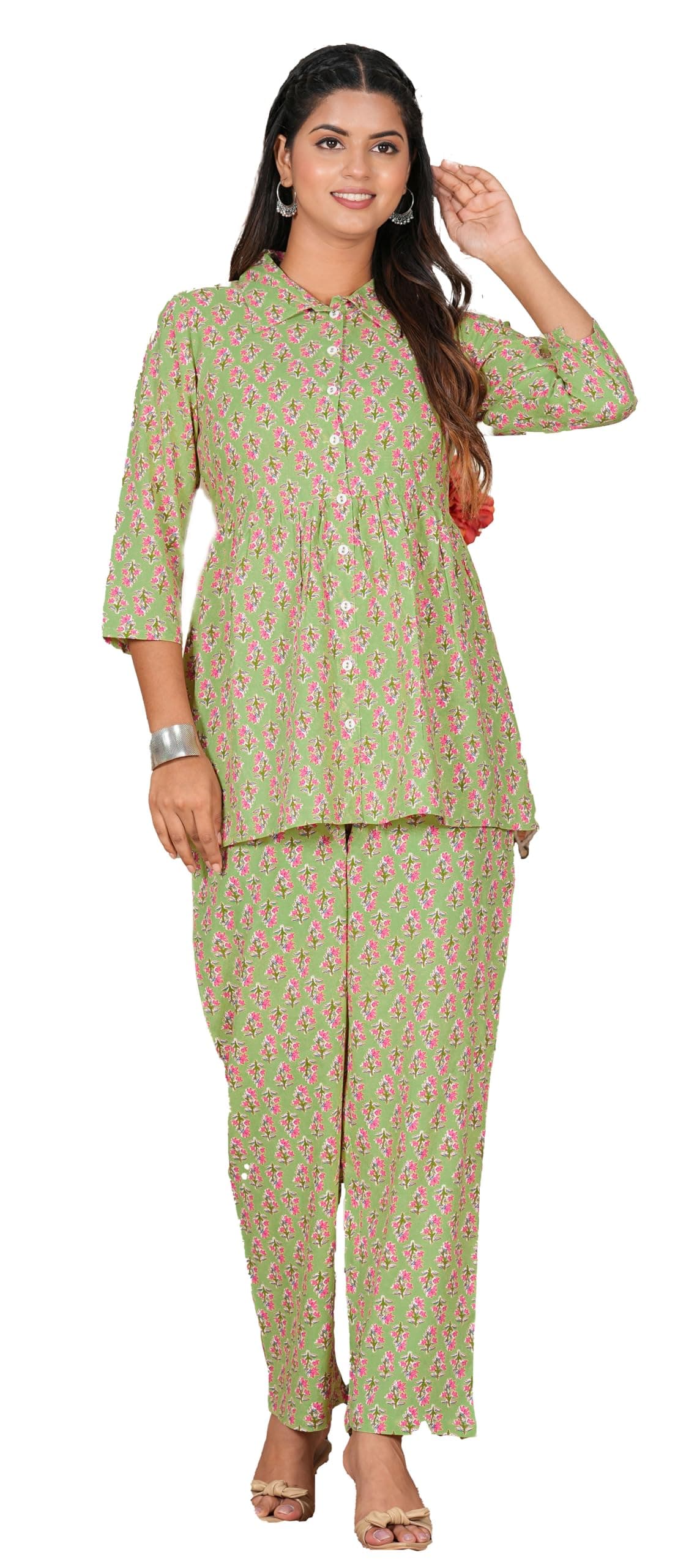 Yash Gallery Women Rayon Night Top And Pant Set
