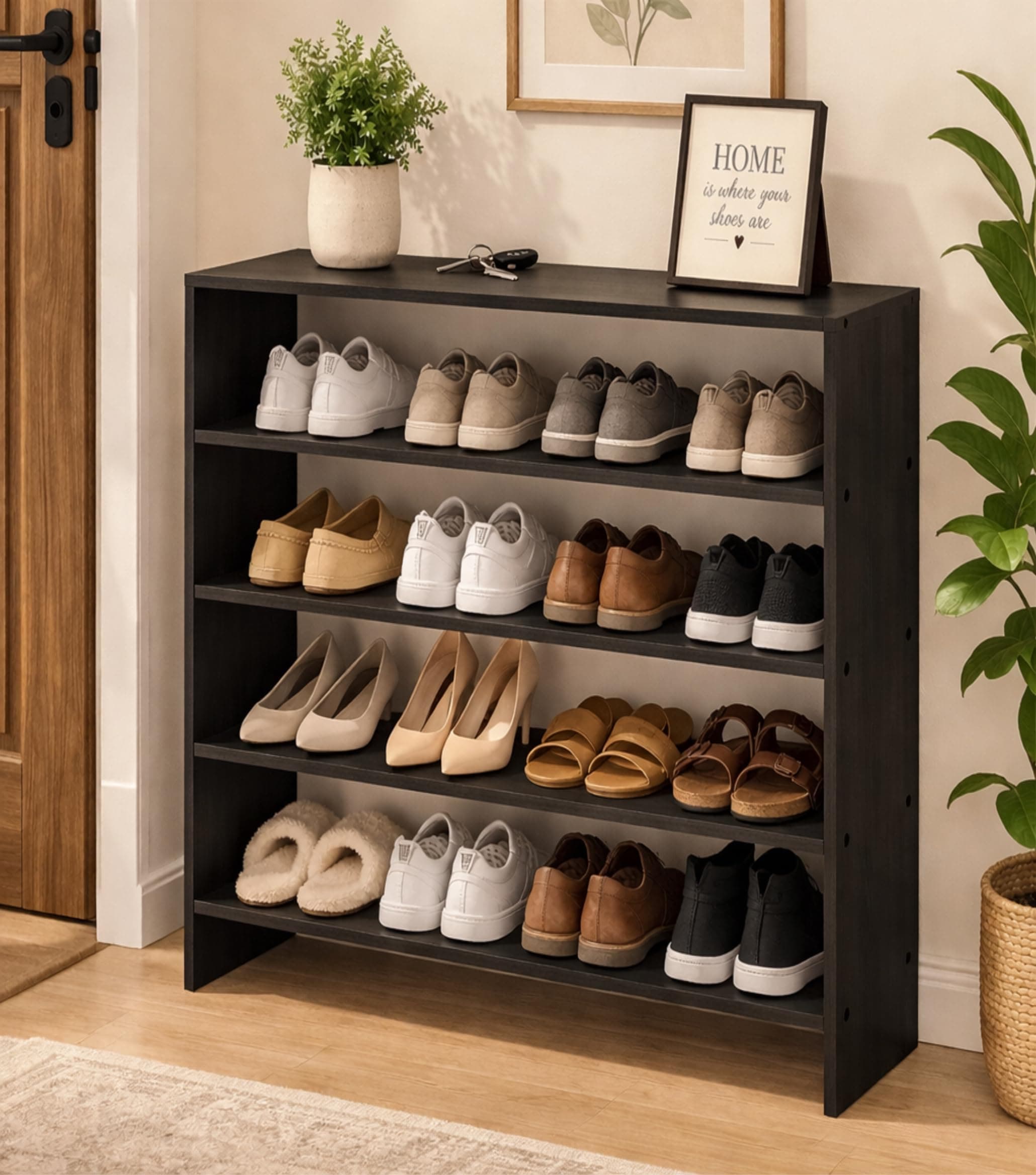 Enigmatic Woodworks 5 Tier Shoe Rack for Home, Engineered Wood Shoe & Slipper Organizer Stand, Space Saving Small Shoe Rack, DIY Assembly, 24 x 9.5 x 29 Inch, Wenge Finish