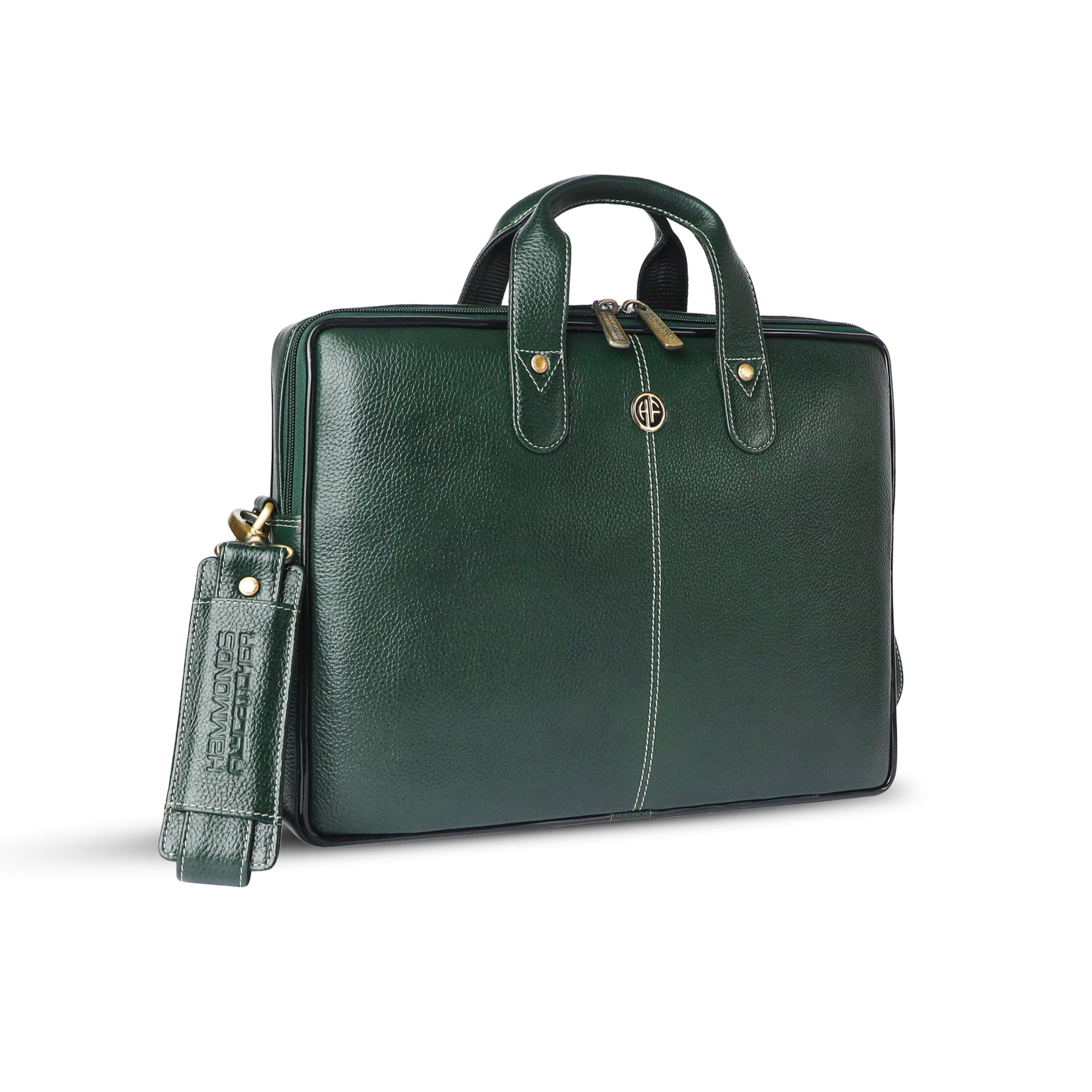 HAMMONDS FLYCATCHER Genuine Leather Office Bag for Men - Laptop Bag for Men - Padded Laptop Compartment, Fits 14 Inch Laptop - Adjustable Strap, 1 Year Warranty - Office, Travel, Daily Use - Green