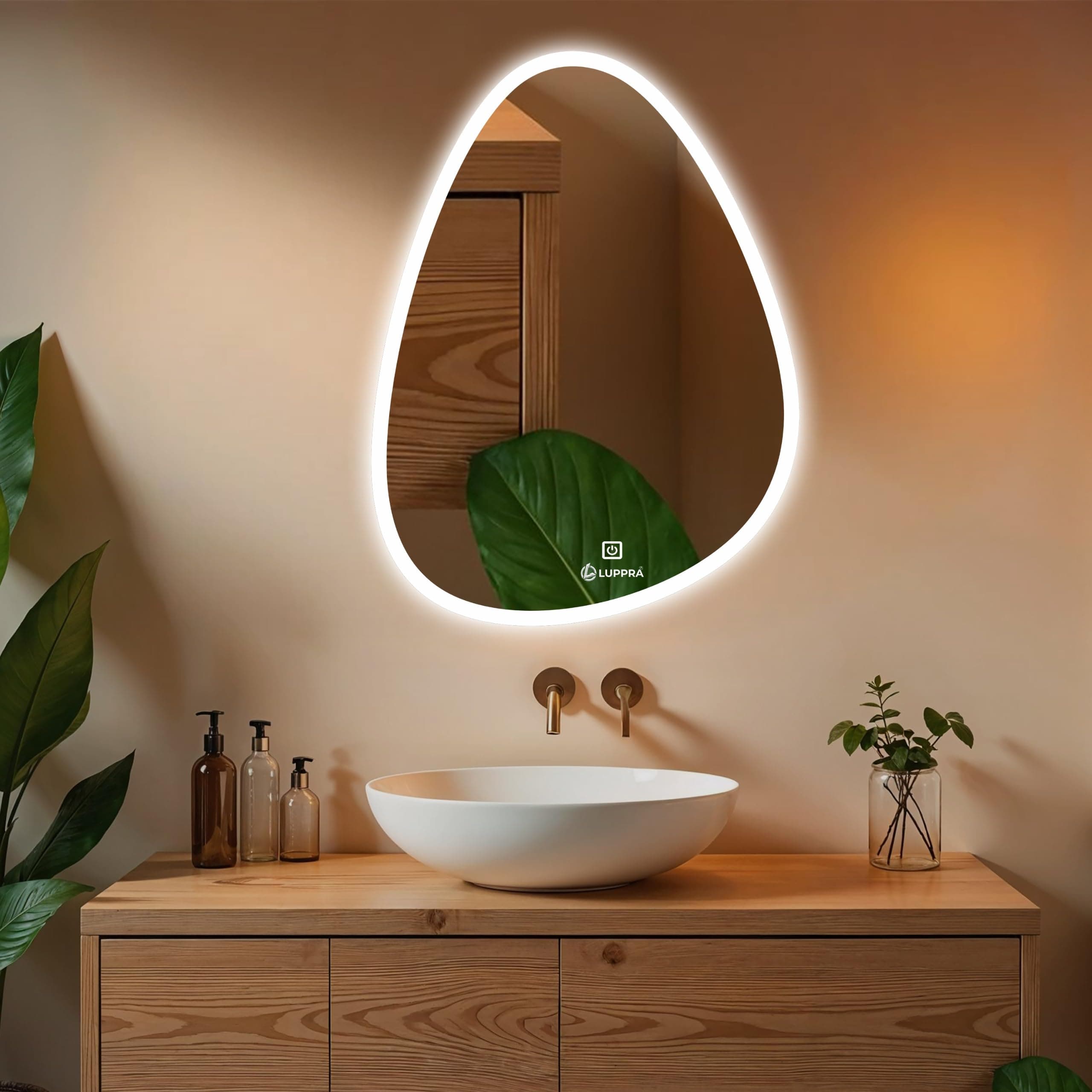 LUPPRA Glass 18x24 Inch Wall-Mounted LED Oval Mirror with Smart Sensor and 3-Color Light (Warm, White, Natural) | Mirror Light, Wash Basin Wall Mirror, Fancy Washbasin and Smart LED Design