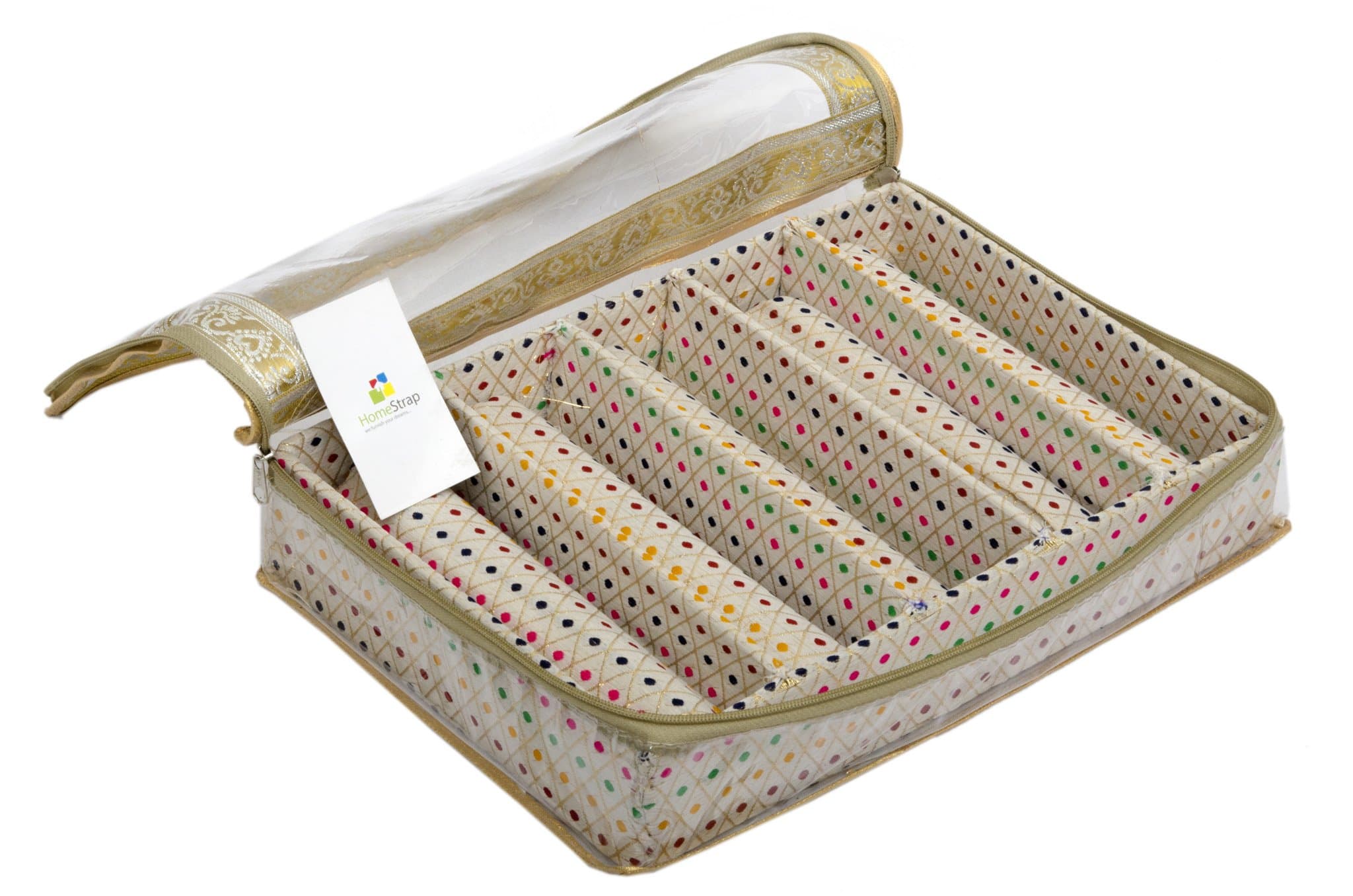 HomeStrap 5 Rod Brocade Design Bangle Storage Box/Chudi Set Organizer (Golden|Pack of 1)
