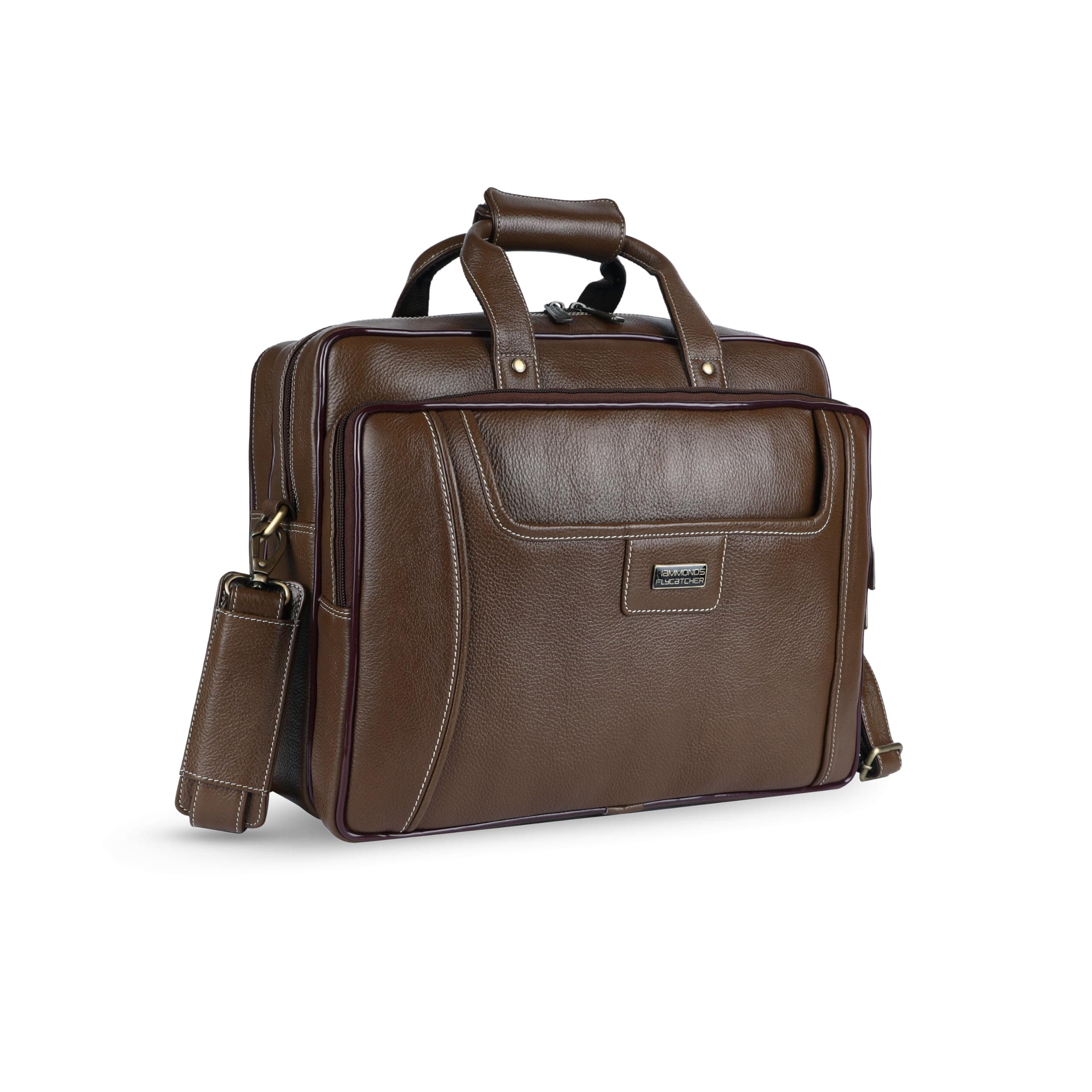 HAMMONDS FLYCATCHER Genuine Leather Office Bag for Men, Stylish 15.6 Inch Laptop Bag for Men for Office, Travel, Daily Use, Adjustable Strap and Multiple Compartments, 1 Year Warranty - Brushwood