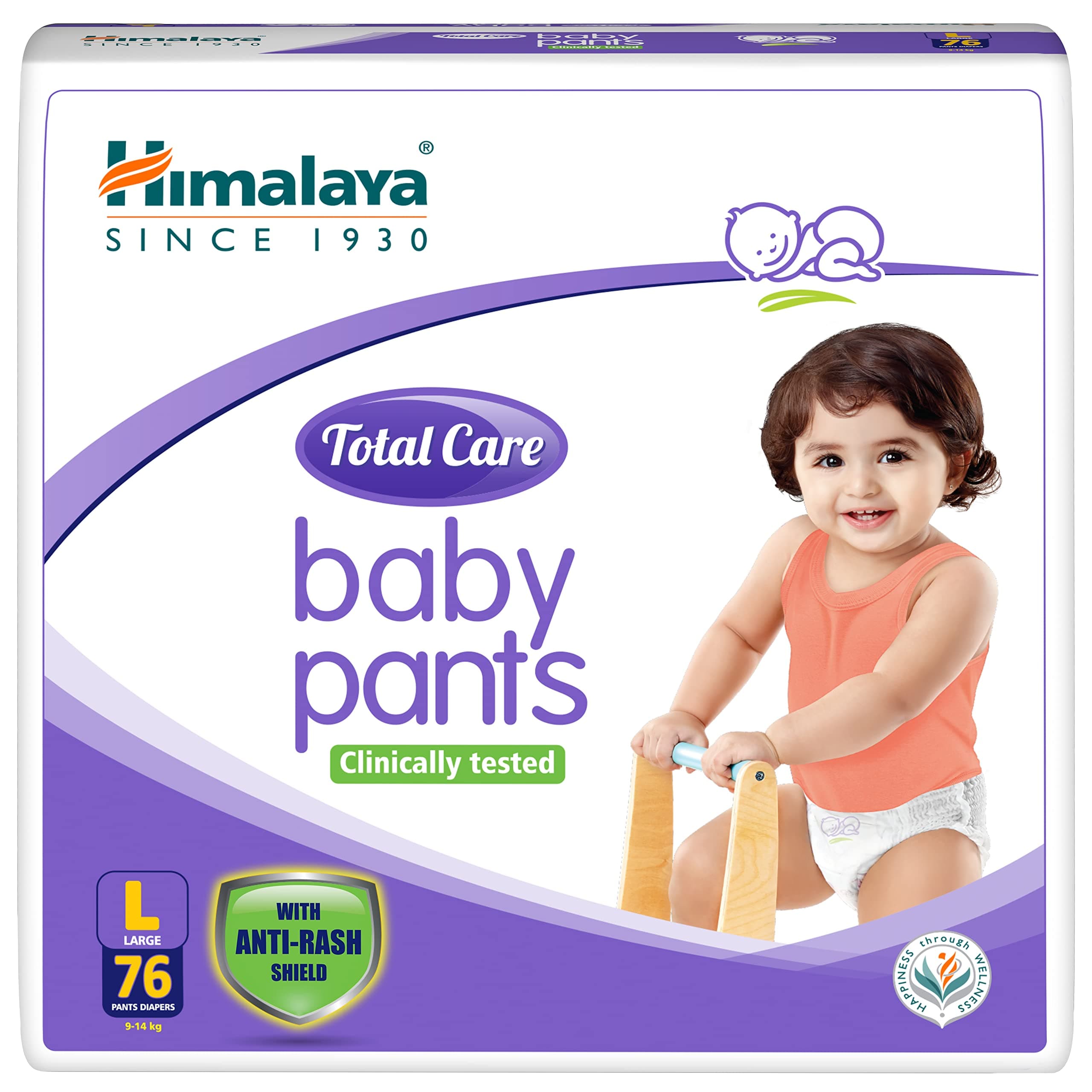 Himalaya Total Care Baby Pants Diapers, Large 76 Count, Anti-Rash Shield, 9-14 kg, Rapid Absorption, Superior Comfort, Clinically tested