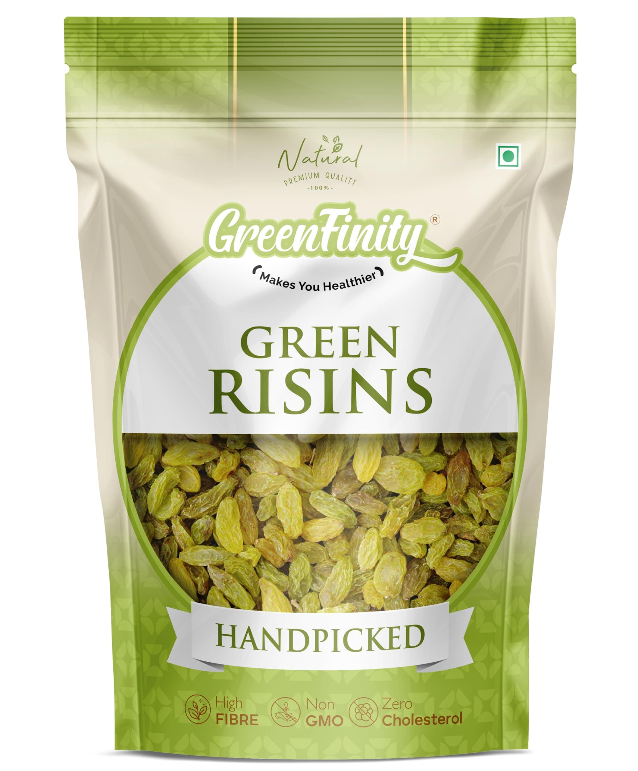 GreenFinity Premium Seedless Fresh Green Raisins 1kg Value Pack - Nutritious, Sweet, and Healthy Snacking Option with Seedless Green Kishmish