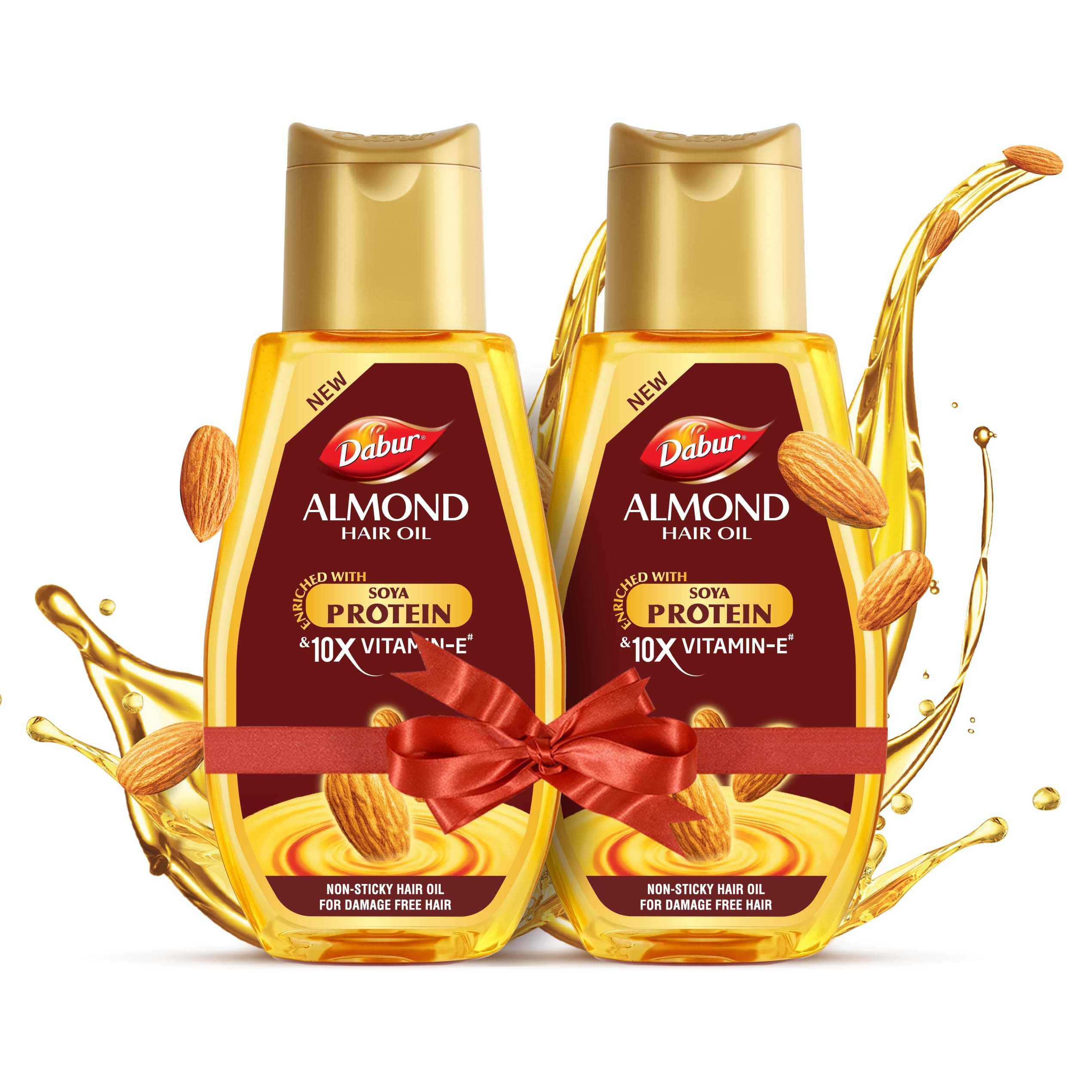 Dabur Almond Hair Oil - 580ml(290ml*2) | Provides Damage Protection | Non Sticky Formula | For Soft & Shiny Hair | With Almonds, Keratin Protein, Soya Protein & 10X Vitamin E