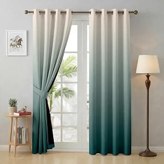 Story@Home 100% True Blackout Door Curtains 7 Feet Long Set of 2 | Room Darkening Curtain | Gradient Printed | Ombre Curtains for Living Room | (116 x 215 cm, Ocean Green & Ivory)