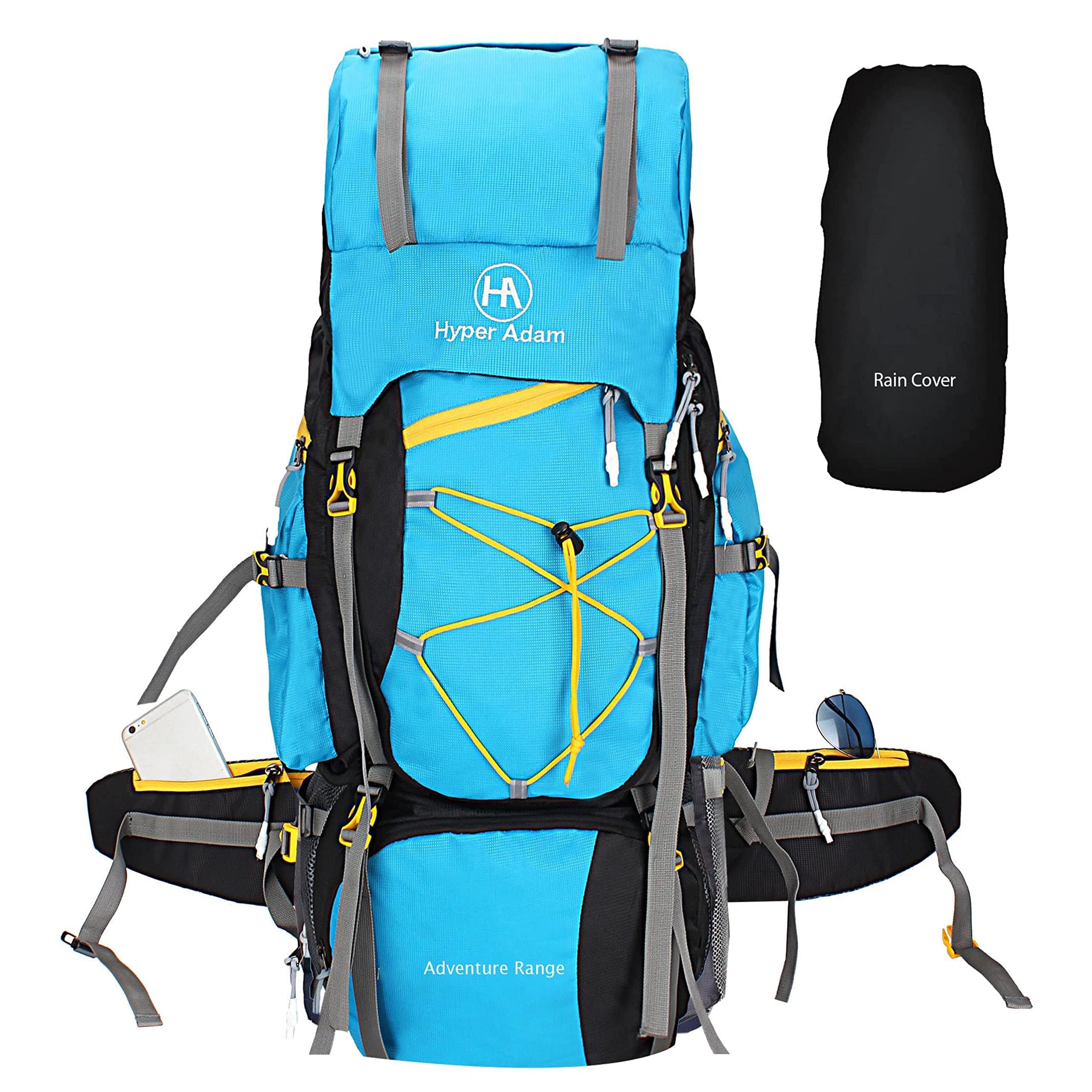 Hyper Adam Stylish 75 Liter Travel Backpack for Hiking Trekking Bag Camping Rucksack Rain Cover/Shoe Compartment (SKYBLUE)