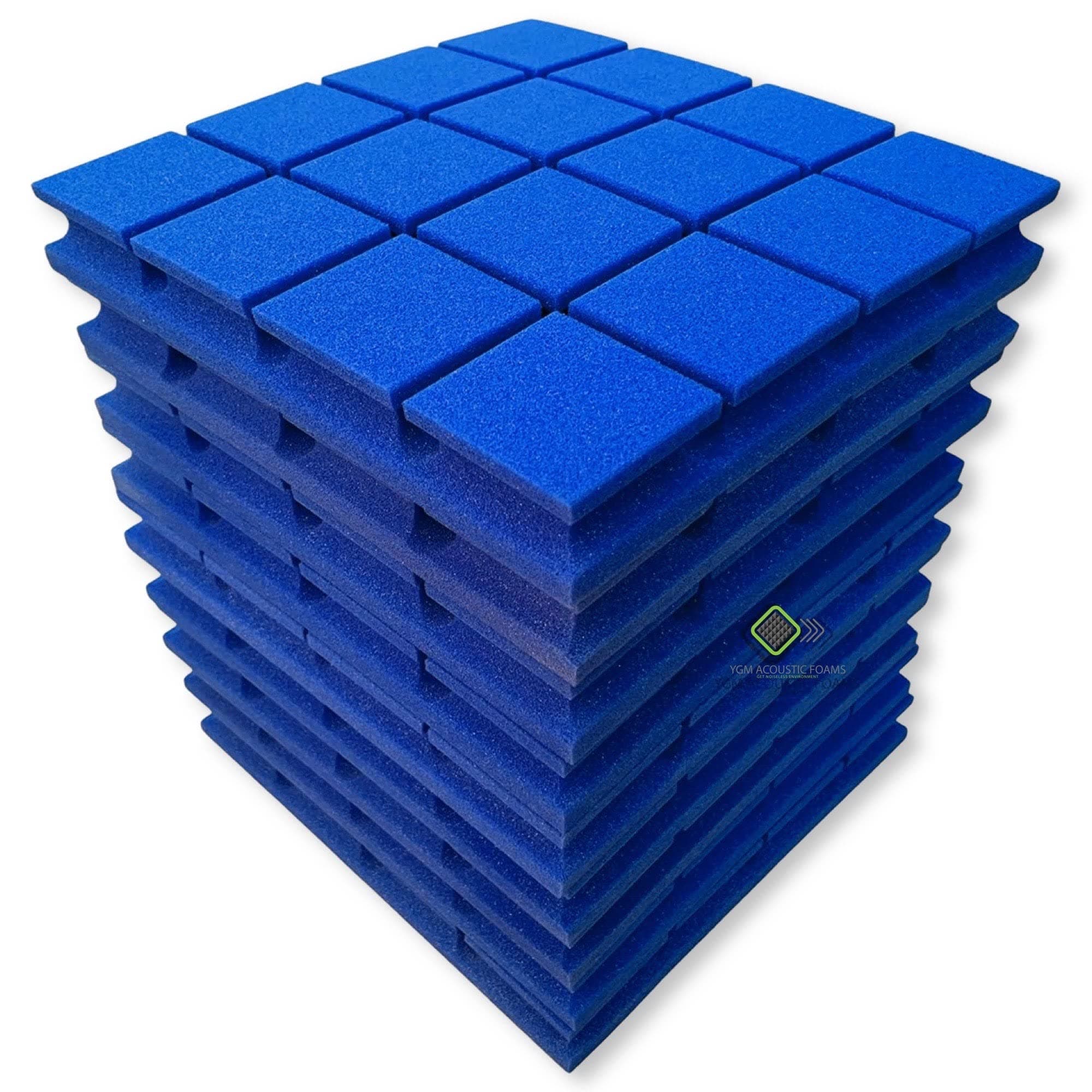 YGM Acoustic Foams® Turbo Acoustic Soundproofing Studio Panels, Set of 9, 12" X 12" X 2", 50 Kg/m³ Density, 3D Structure (Blue)