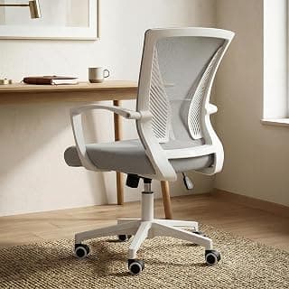 DROGO Comfortwing Premium Ergonomic Office Chair for Work from Home, High Back Computer Chair with Breathable Mesh, Armrest, Adjustable Seat, Rocking & Winged Back | Mesh Chair for Office (White/Grey)