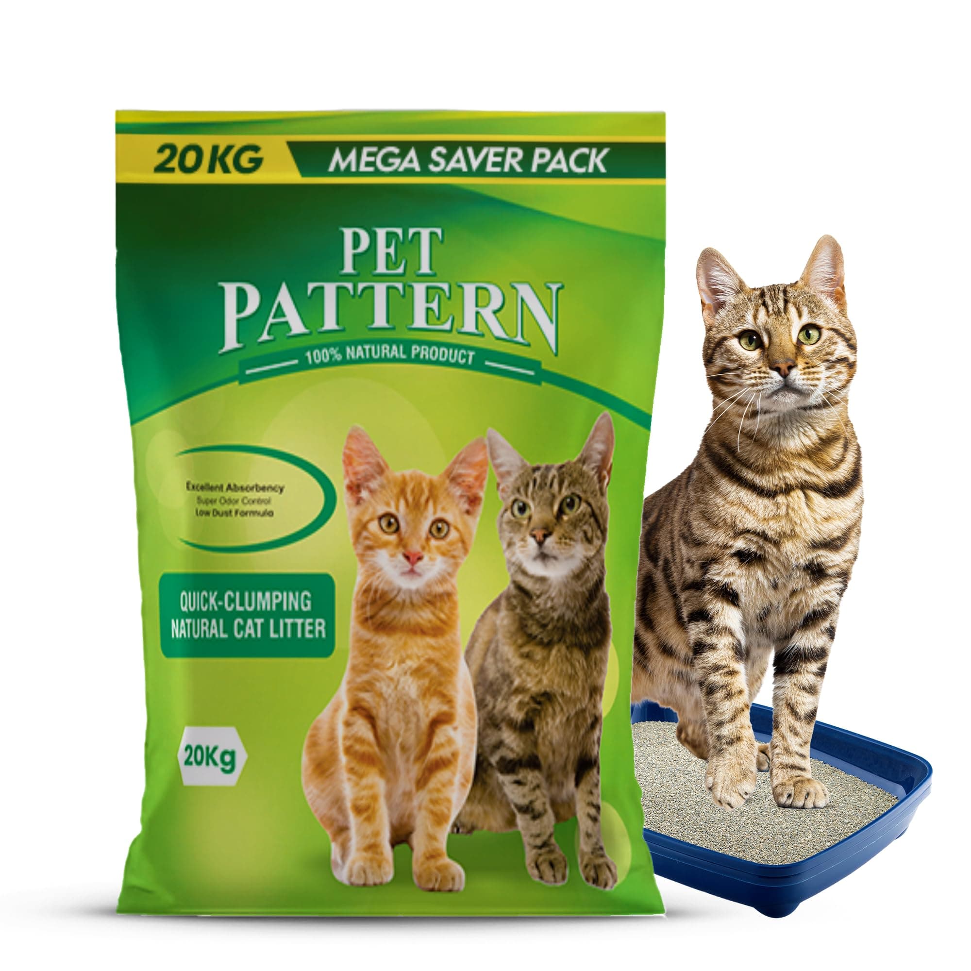 PET Pattern CAT Litter Sand for CAT 20KG, 99.99% Dust Free, Fast Clamping Natural White Ball Shaped Cat Litter 20kg (Non Scented) - DogsNCats Authorised Partner